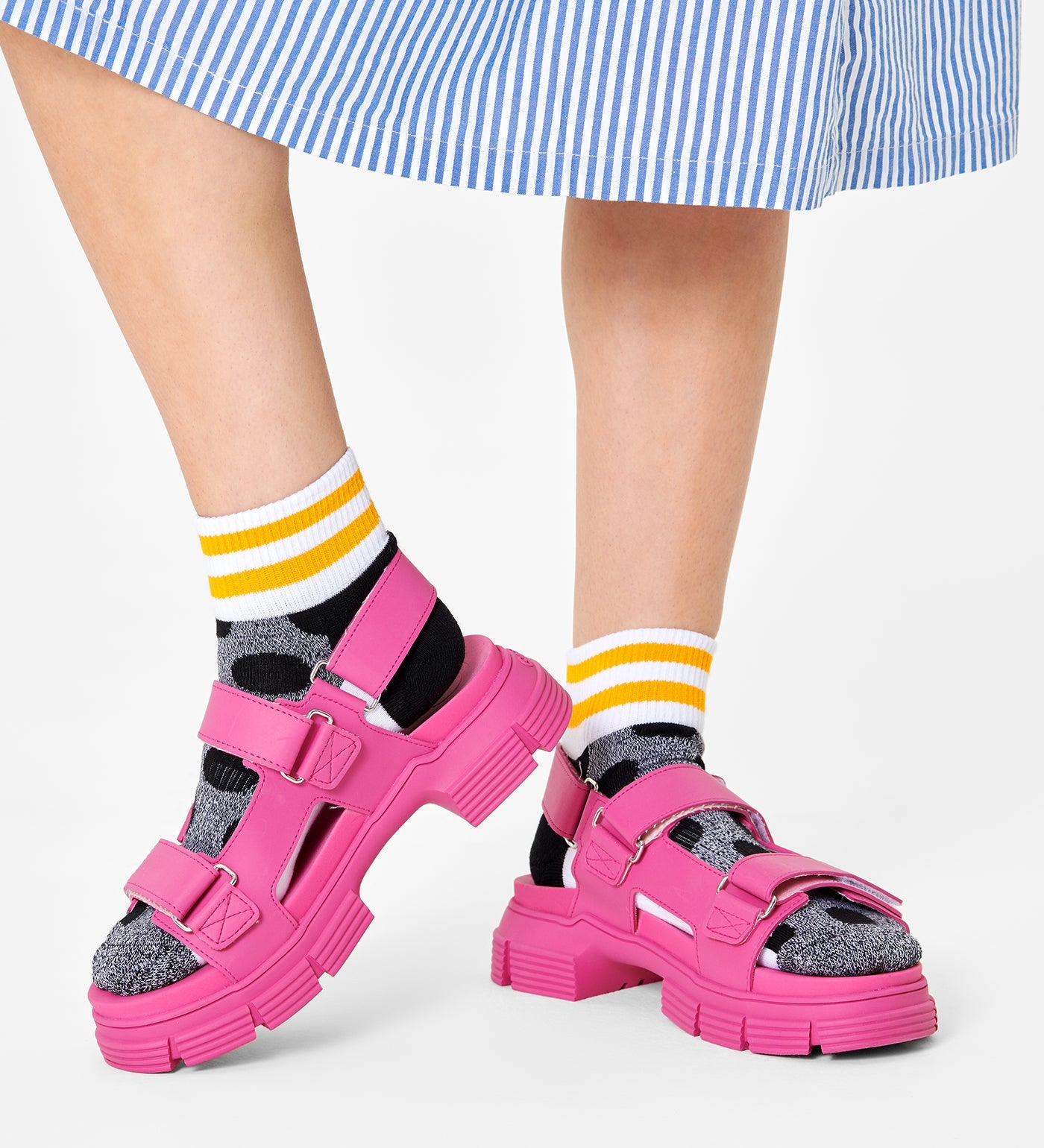 Bright, colorful unisex ankle socks featuring large dot patterns, suitable for both women and men.