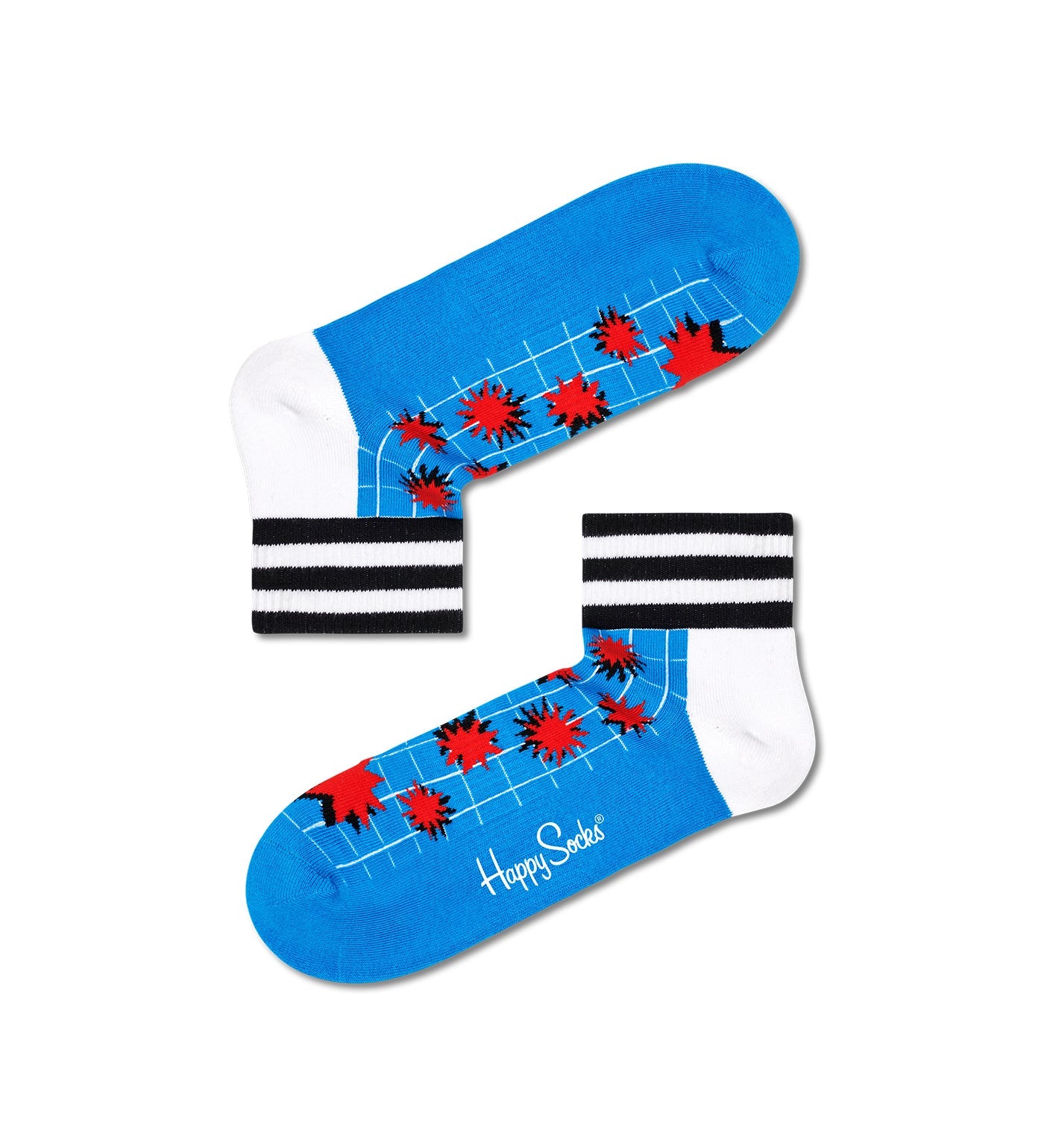 Bright, colorful explosion pattern on unisex ankle socks suitable for women and men. Stylish and comfortable footwear.