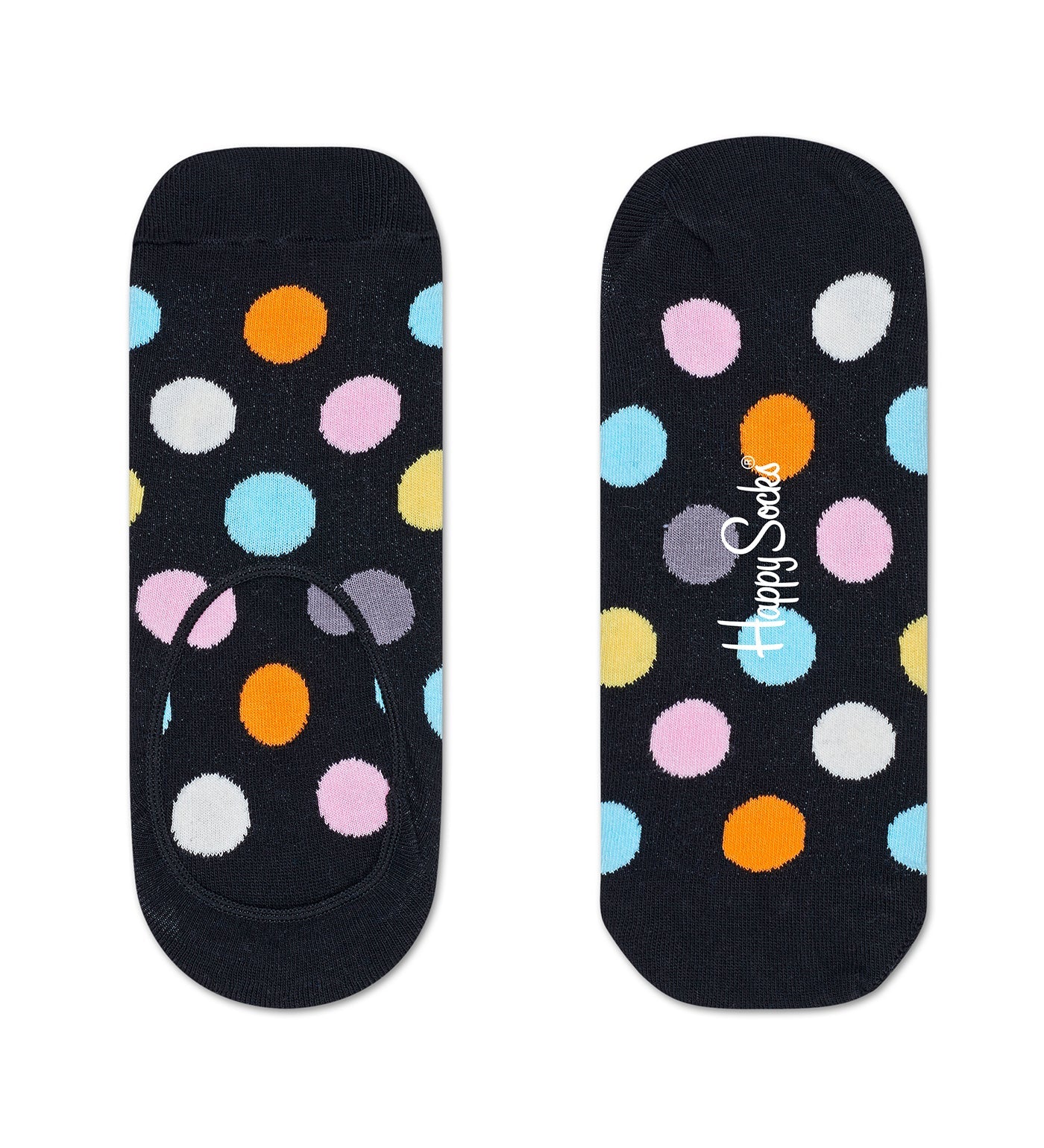 Colorful loafer socks with bold polka dot pattern, designed for men and women who want playful, low-cut sock styles.