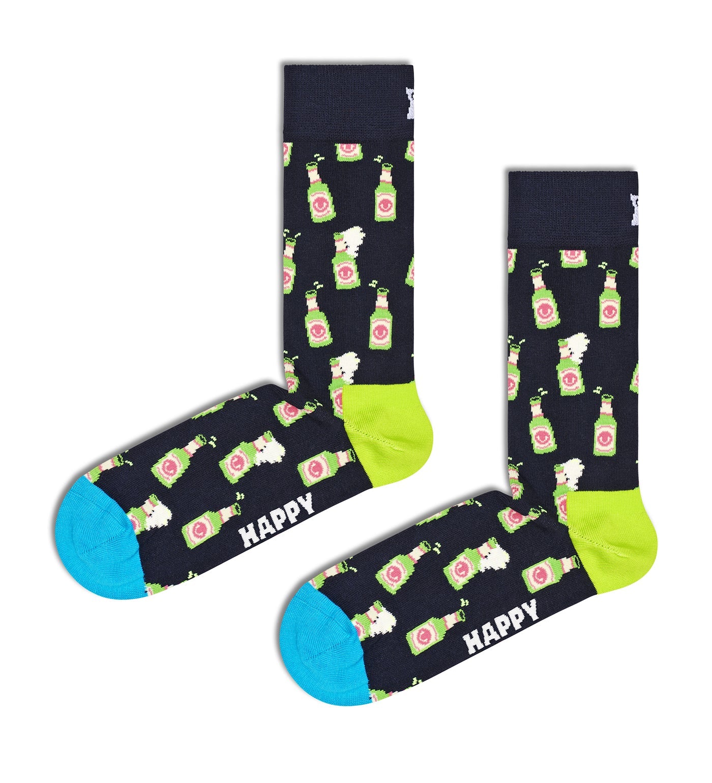 Colorful, fun Happy Socks featuring beer-themed designs, suitable for both women and men, perfect for adding a touch of whimsy to any outfit.