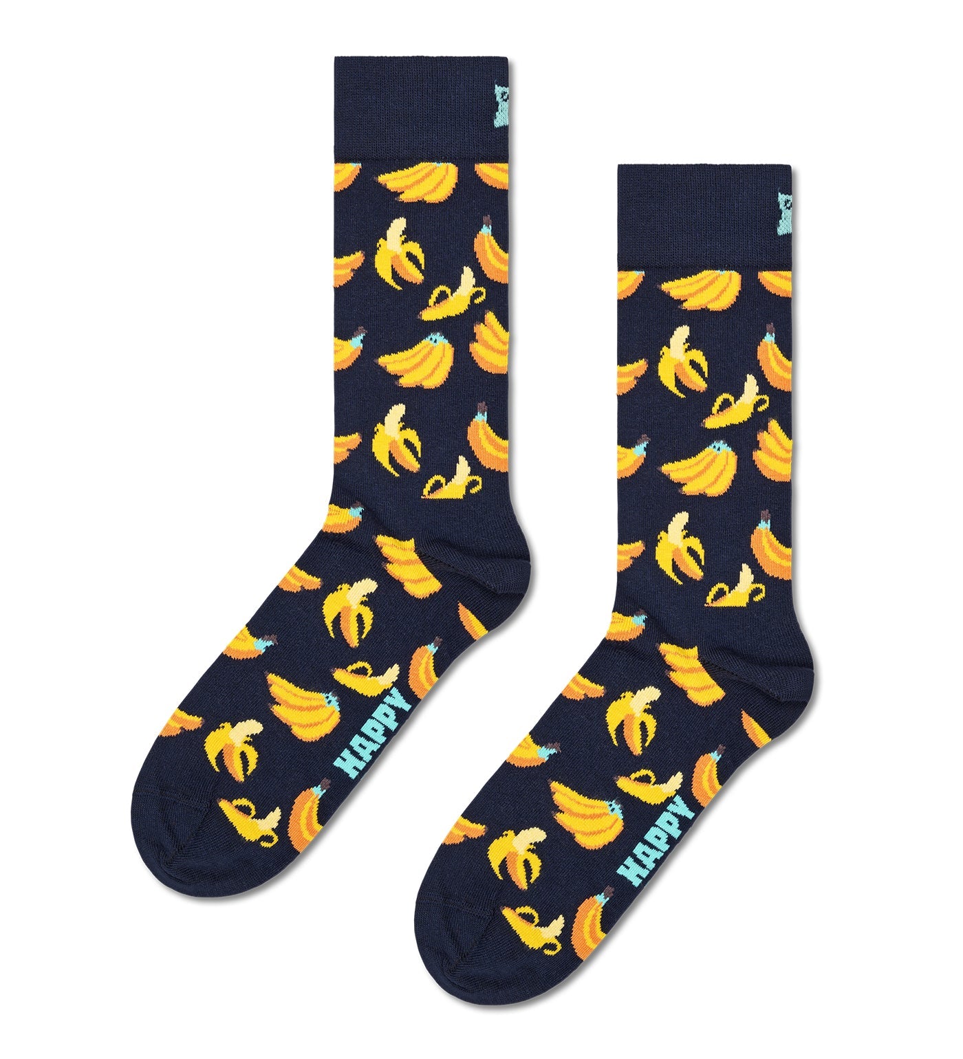 Bright red cherry and yellow banana crew socks in a unisex 2-pack, suitable for women and men, fun and colorful footwear option.