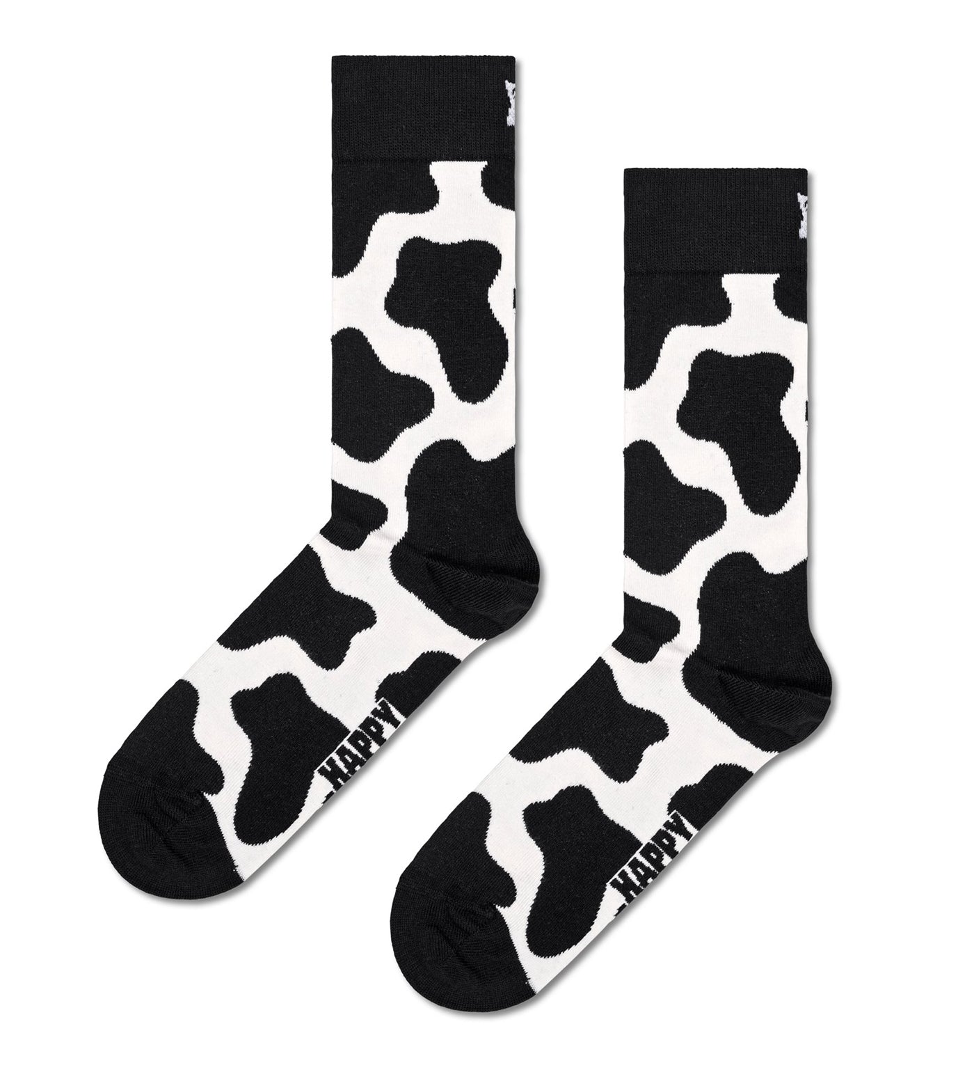 Colorful cow-patterned crew socks for women and men, playful unisex design, comfortable fit, and fun style.
