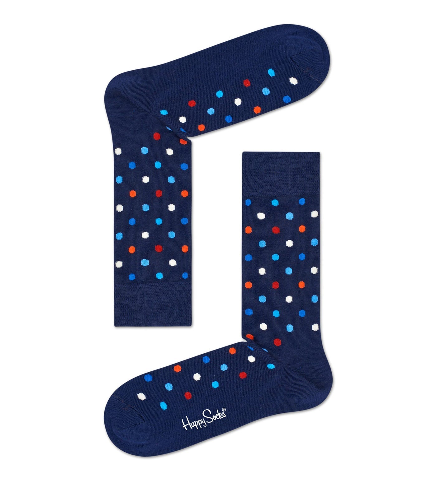 Colorful unisex dot crew socks by Happy Socks, suitable for women and men, featuring vibrant patterns and comfortable design.