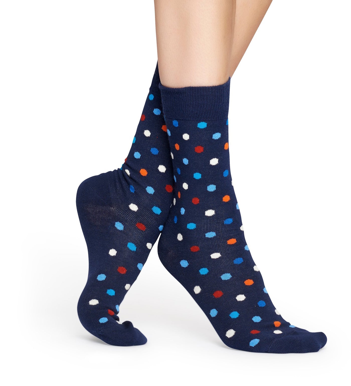 Colorful unisex dot crew socks by Happy Socks, suitable for women and men, featuring vibrant patterns and comfortable design.