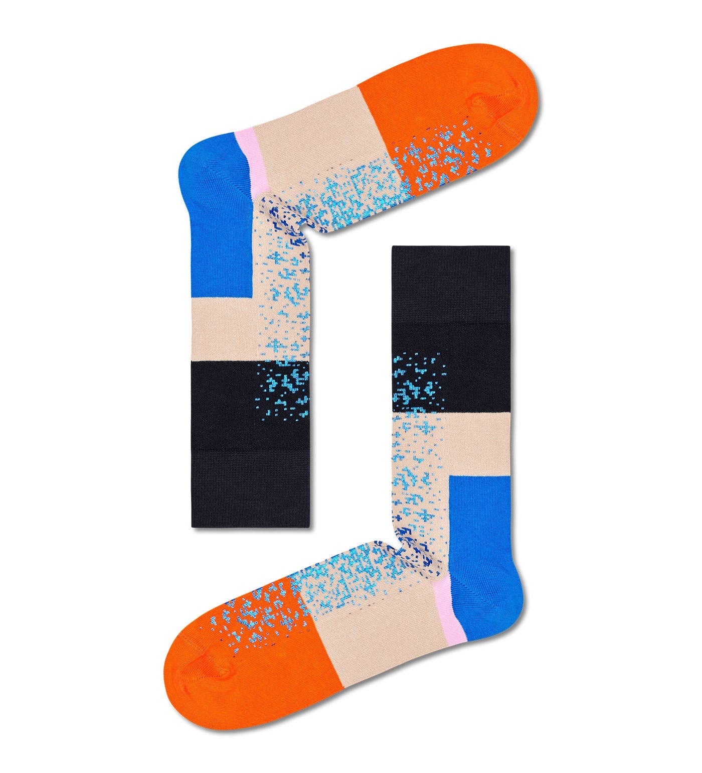 Alt text: Brightly colored Happy Socks Dressed Blocked Crew Socks for Men featuring bold geometric patterns and a comfortable crew length.