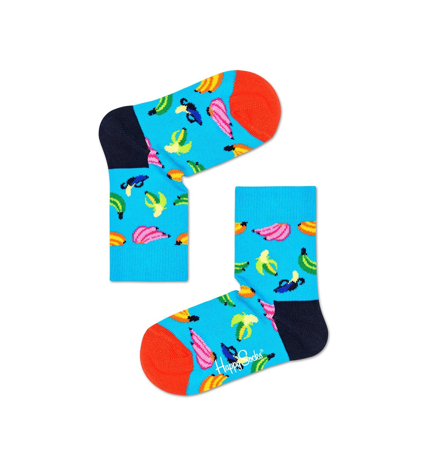 Bright yellow unisex banana-themed crew socks for kids, featuring playful design and comfortable fit.