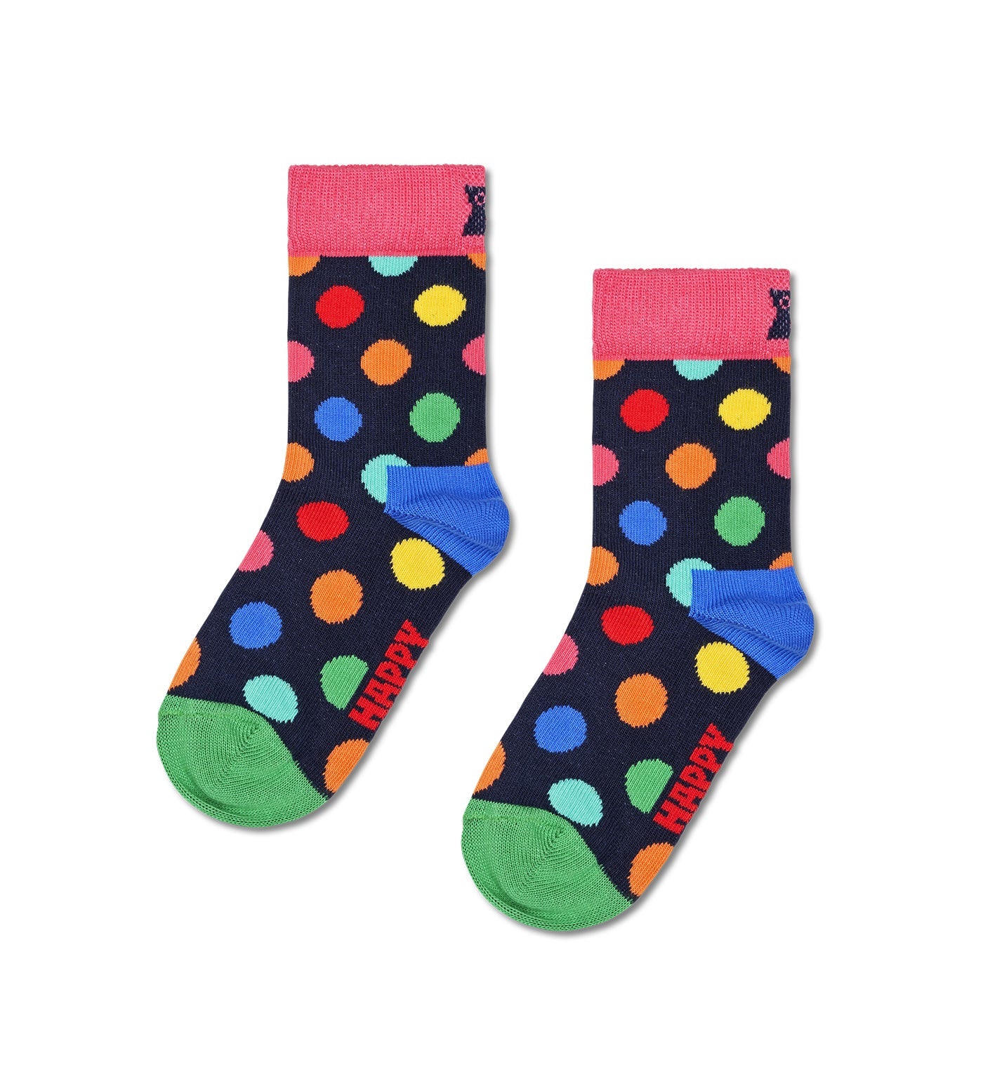 Bright, colorful unisex kids' crew socks featuring large dot patterns, perfect for playful, stylish everyday wear.