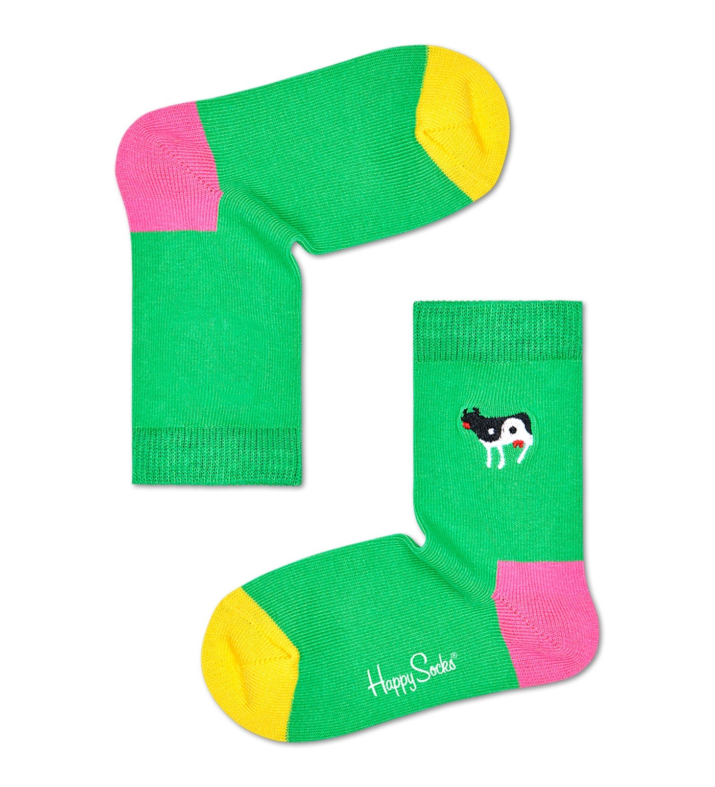 Colorful unisex crew socks featuring yin yang cow embroidery, suitable for kids, from Happy Socks.