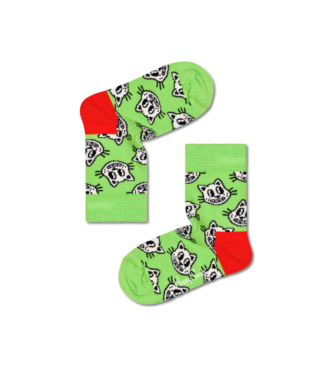 Colorful unisex cat-themed crew socks for kids by Happy Socks, featuring playful design and comfortable fit.