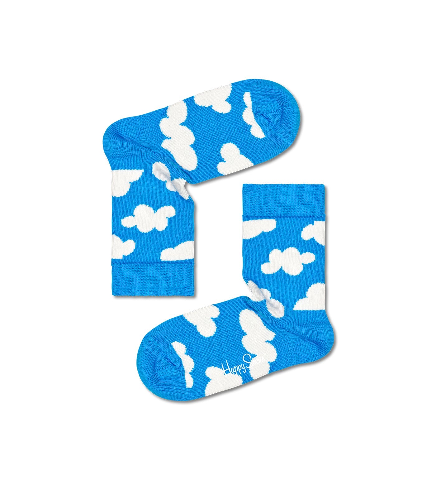 Colorful cloud pattern on cozy, unisex crew length socks designed for kids, perfect for fun and comfort.