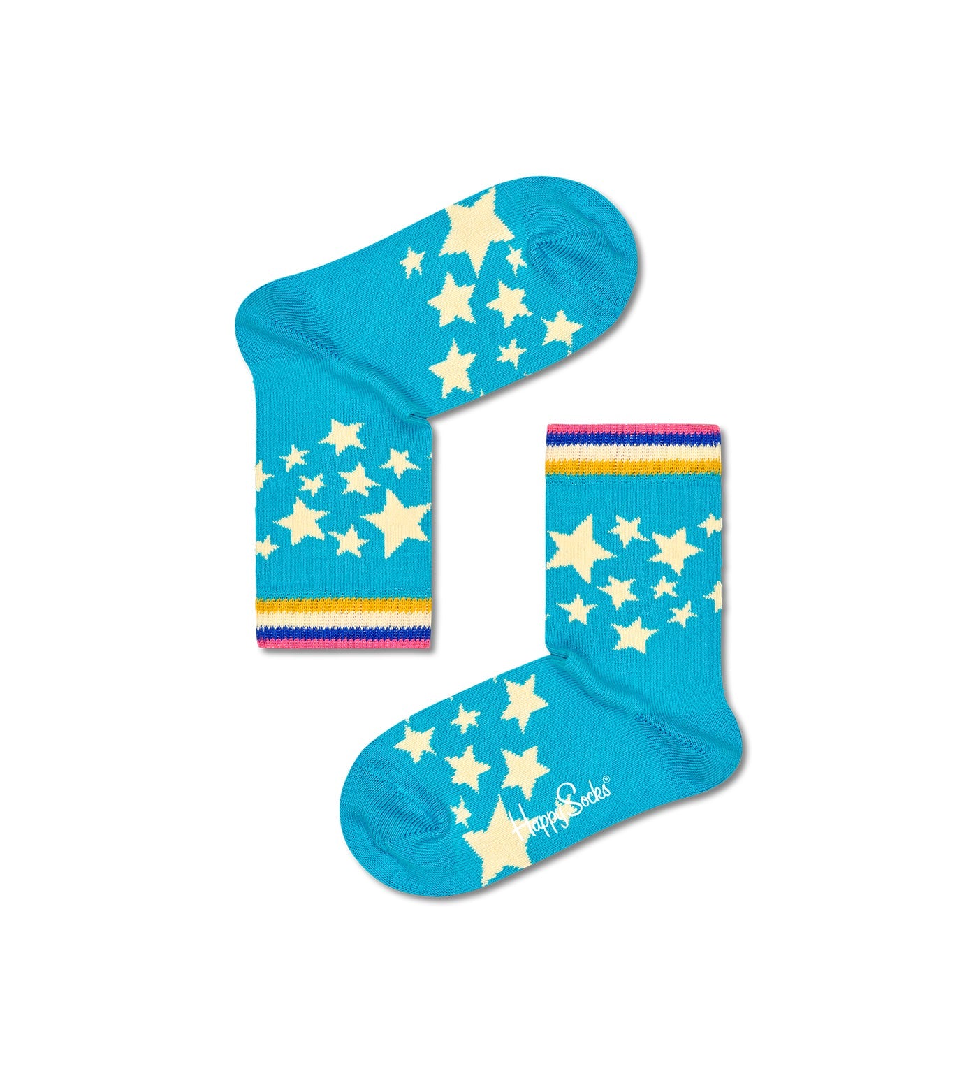 Colorful Happy Socks Unisex Star Crew Socks for Kids featuring playful star patterns and comfortable crew length design.