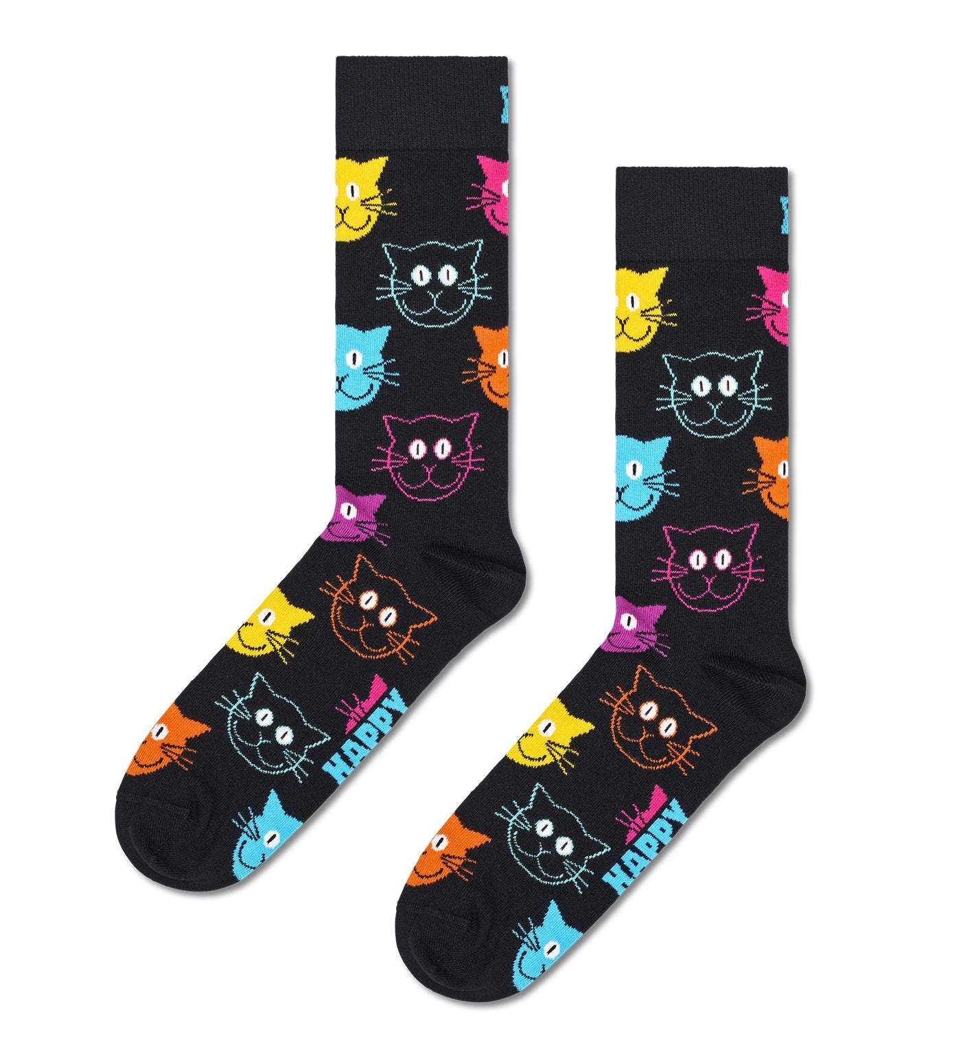 Colorful cat-themed crew socks designed for both women and men, perfect for fun and comfortable everyday wear.
