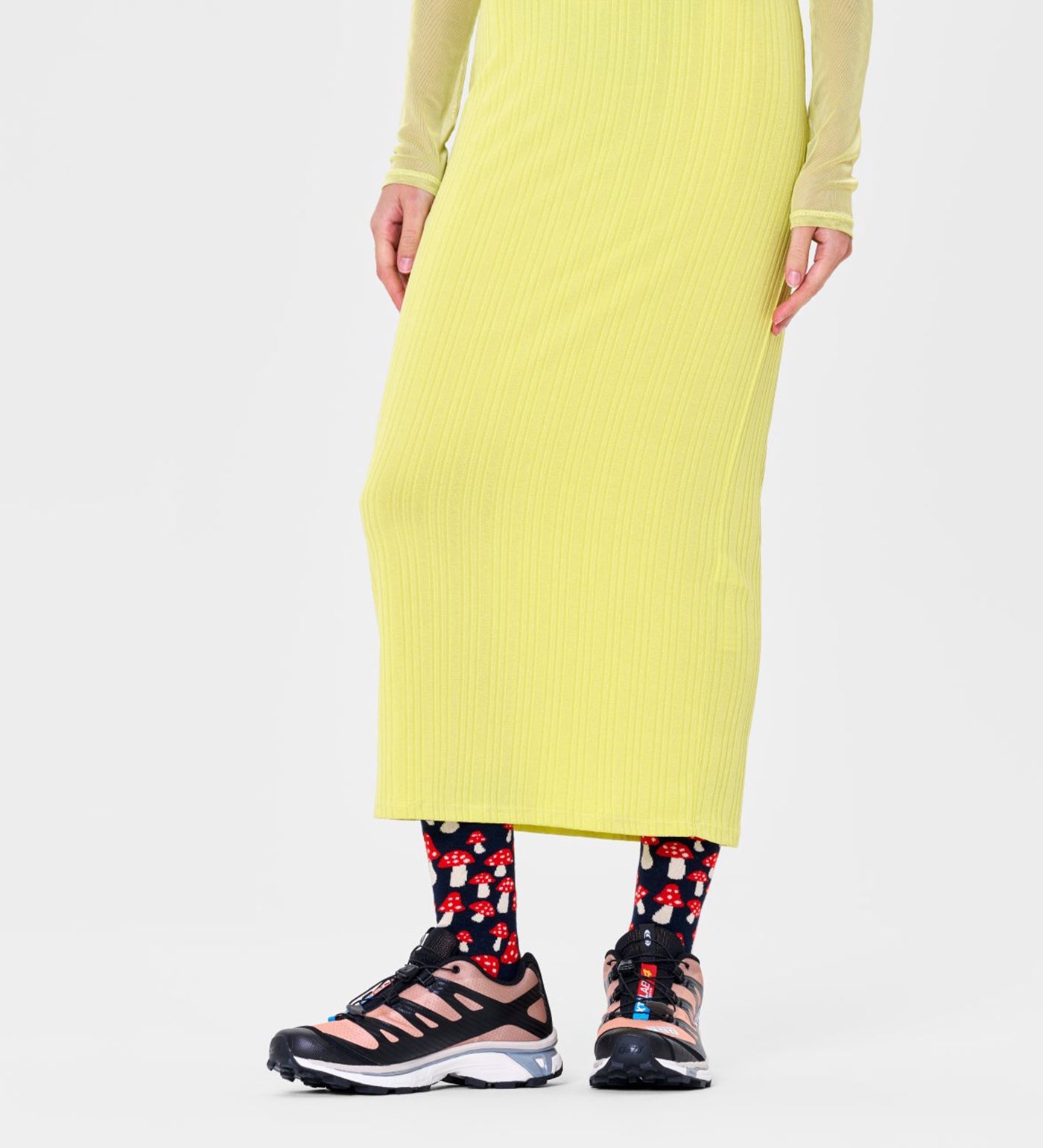 Colorful mushroom pattern crew socks for women and men, unisex design, comfortable, stylish, and perfect for all-day wear.