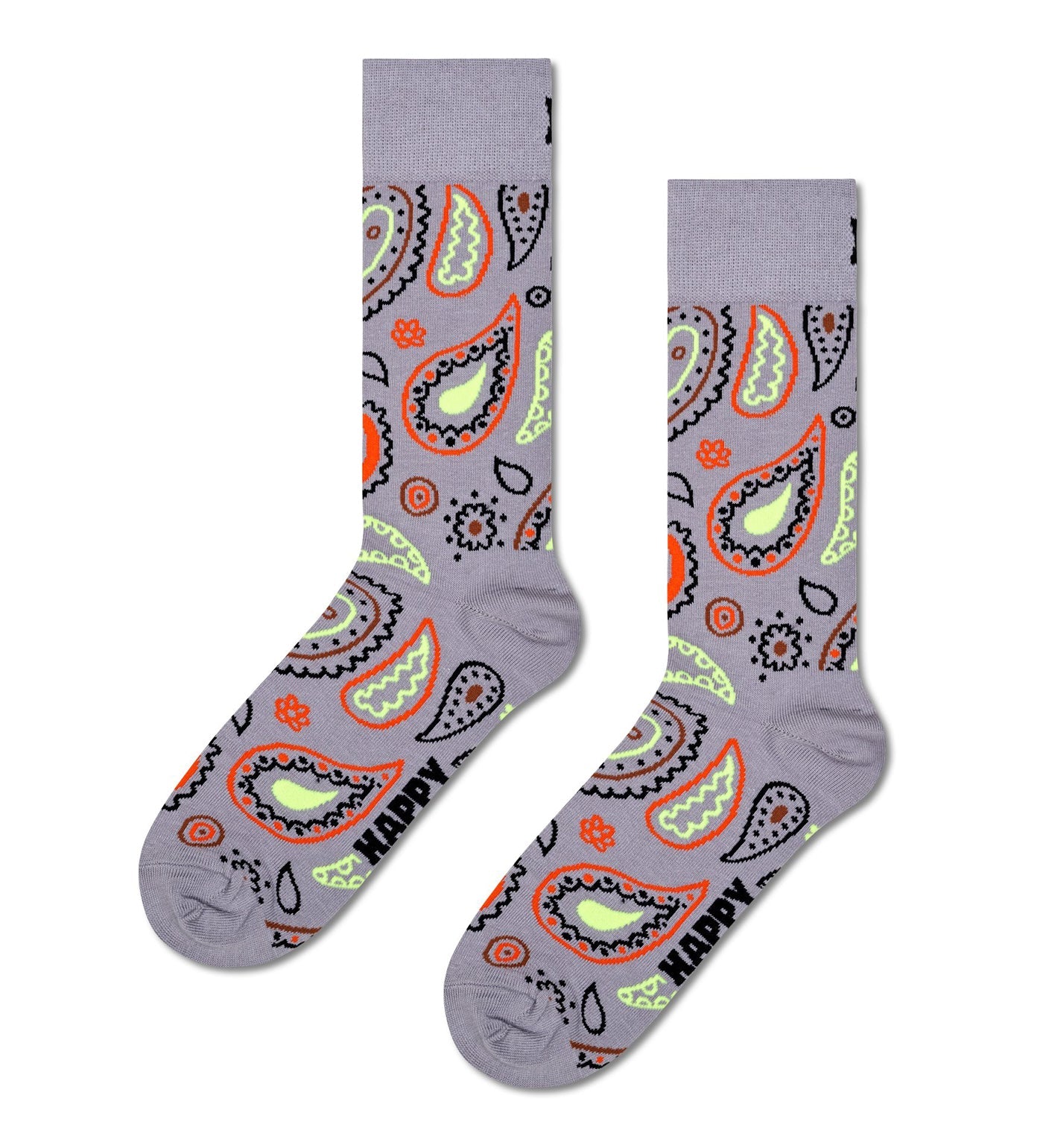 Colorful paisley patterned unisex crew socks by Happy Socks, suitable for women and men, stylish and comfortable for everyday wear.