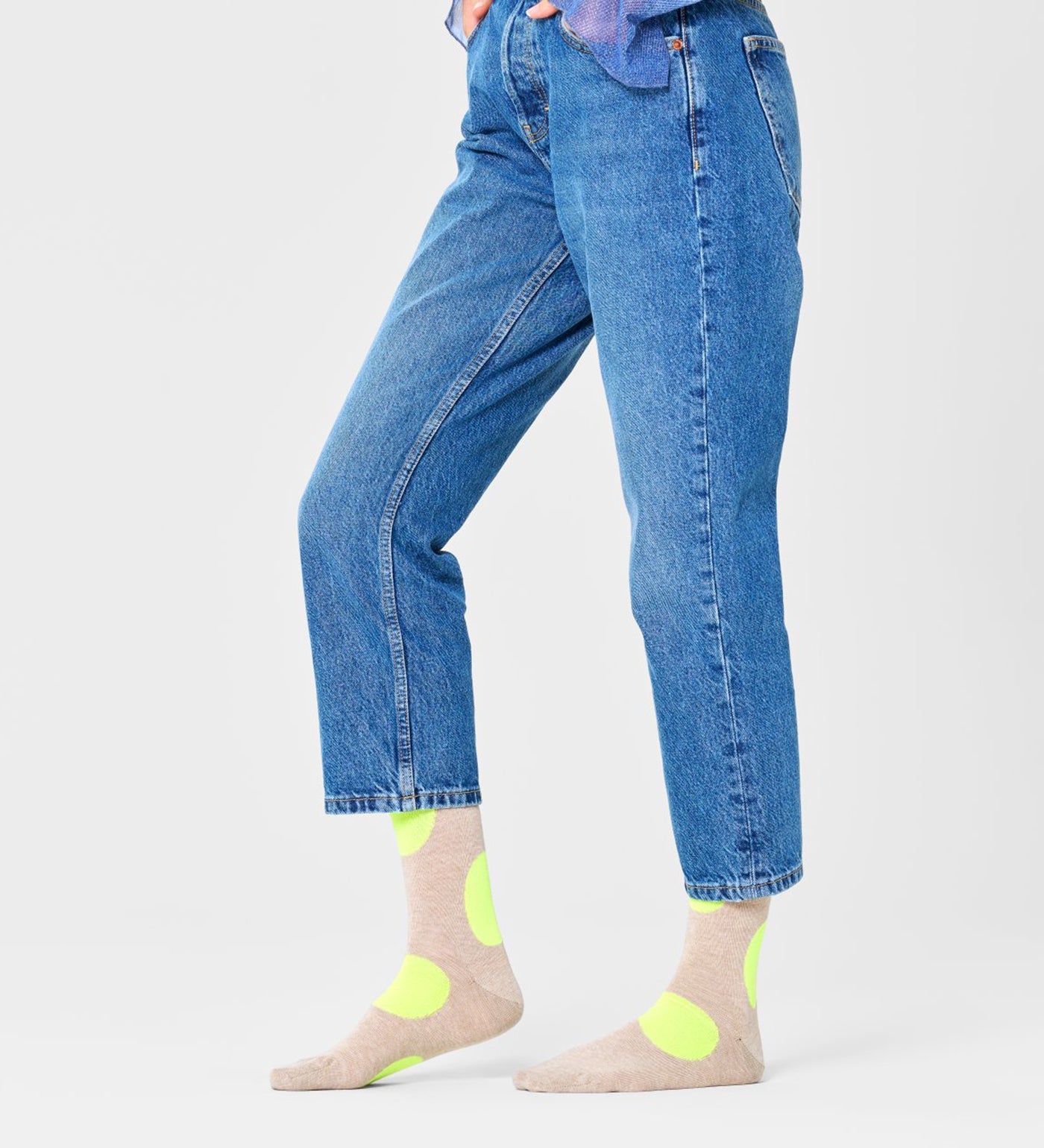 Bright, colorful jumbo dot design crew socks for women and men, unisex, comfortable and stylish for everyday wear.
