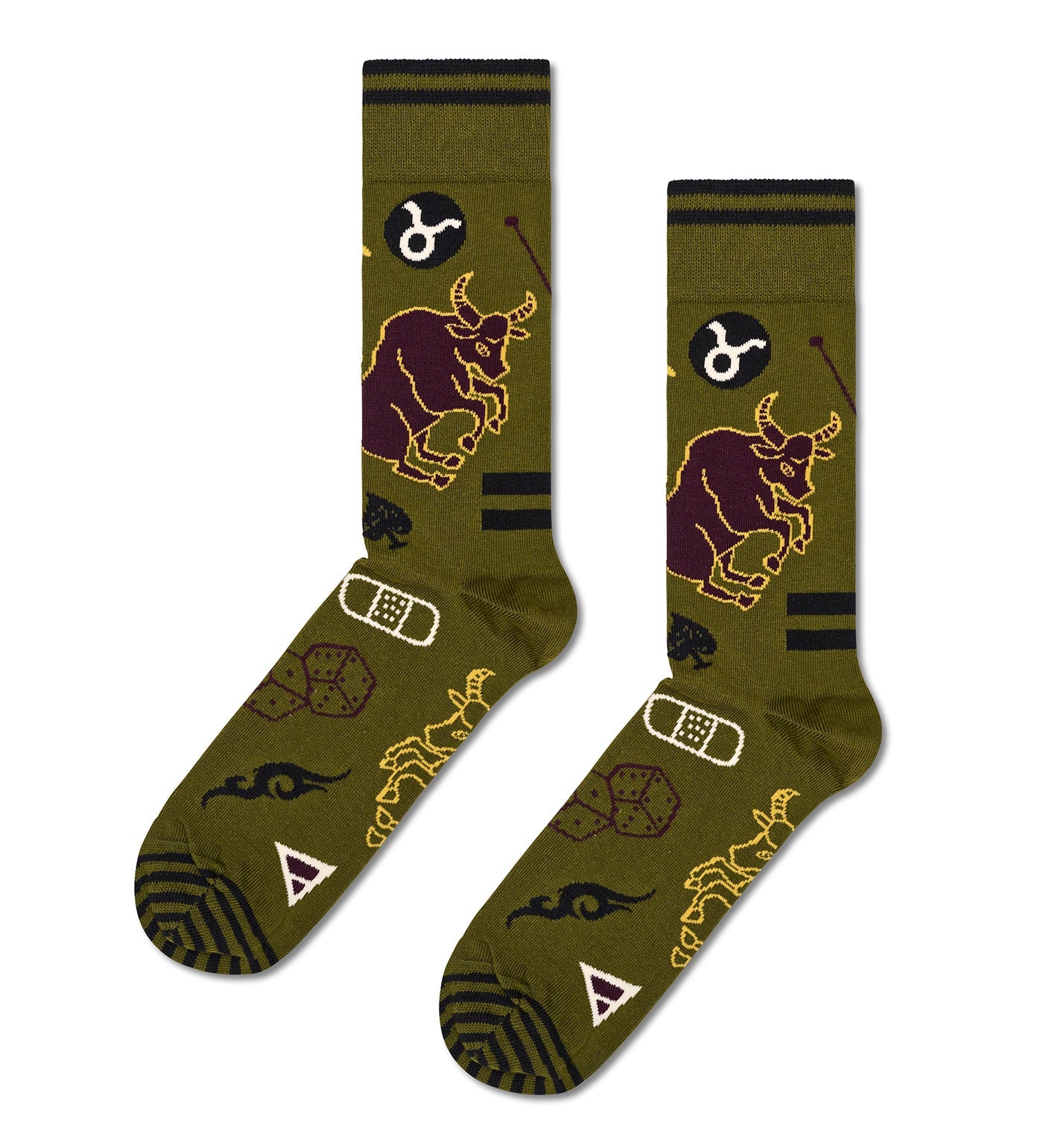 Colorful Taurus-themed unisex crew socks, showcasing zodiac design, perfect for both women and men seeking a fun and unique style.