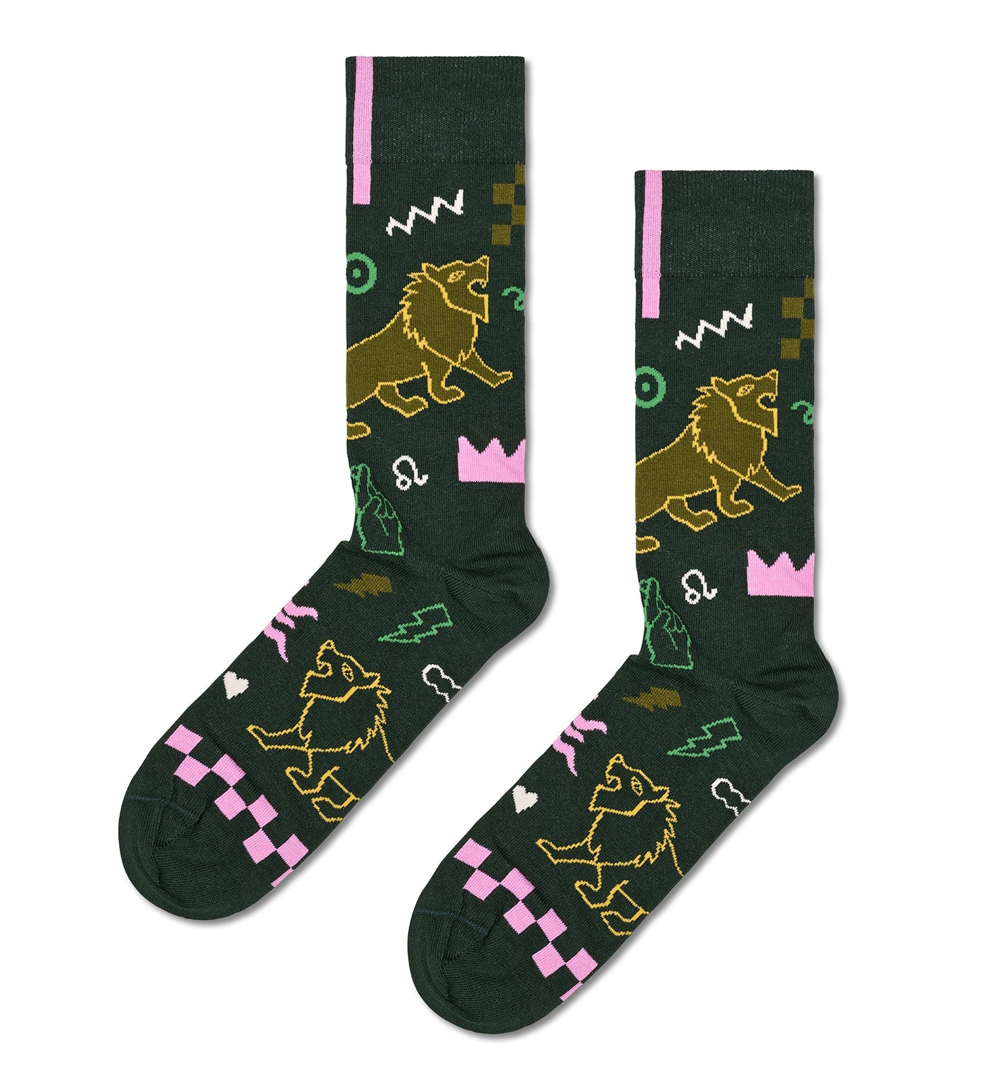 Colorful leopard print socks from Happy Socks for both women and men, showcasing a vibrant design in a comfortable crew length.