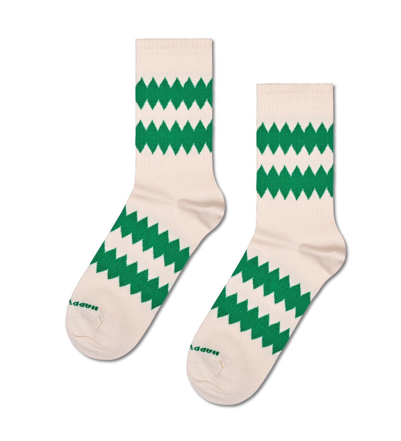 Colorful zigzag design on unisex crew socks suitable for women and men, adding fun to any outfit.