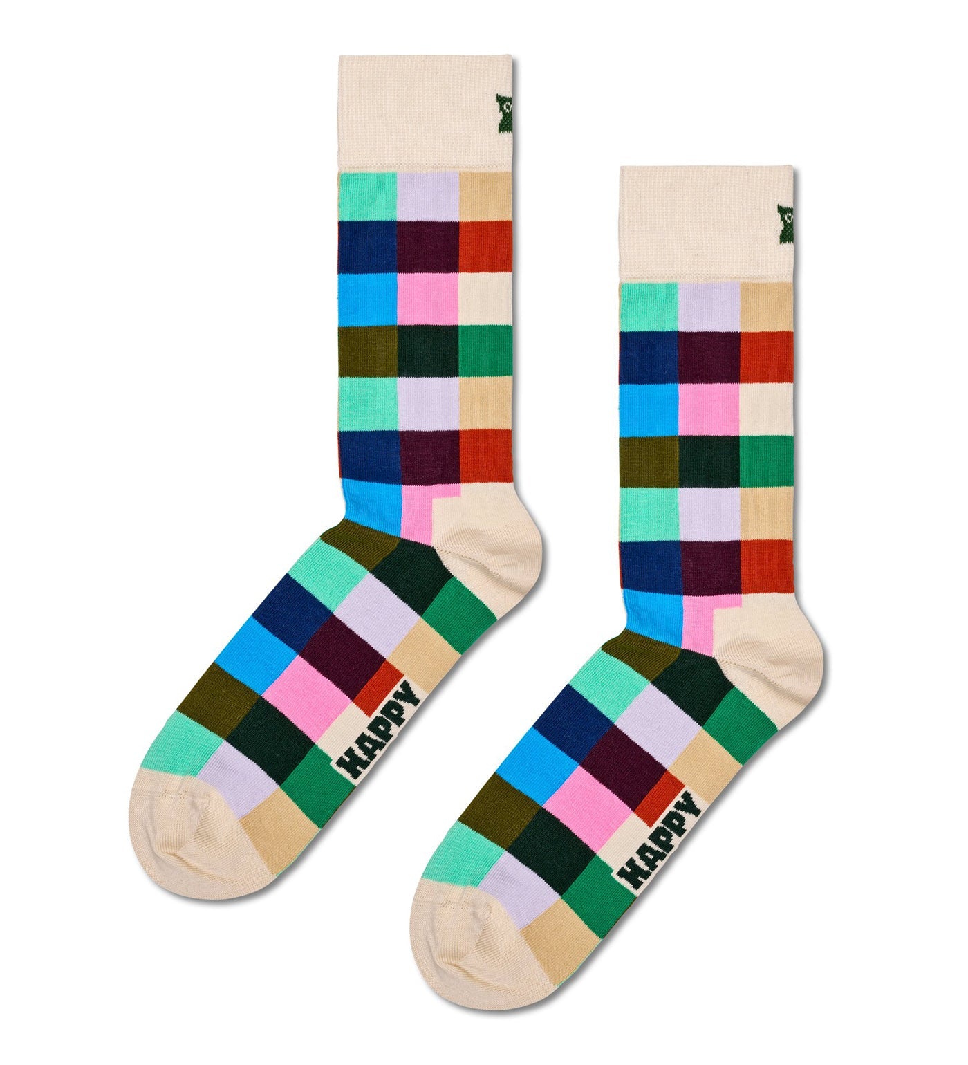Colorful checkered crew socks set in three pairs, unisex design, perfect gift for women and men.