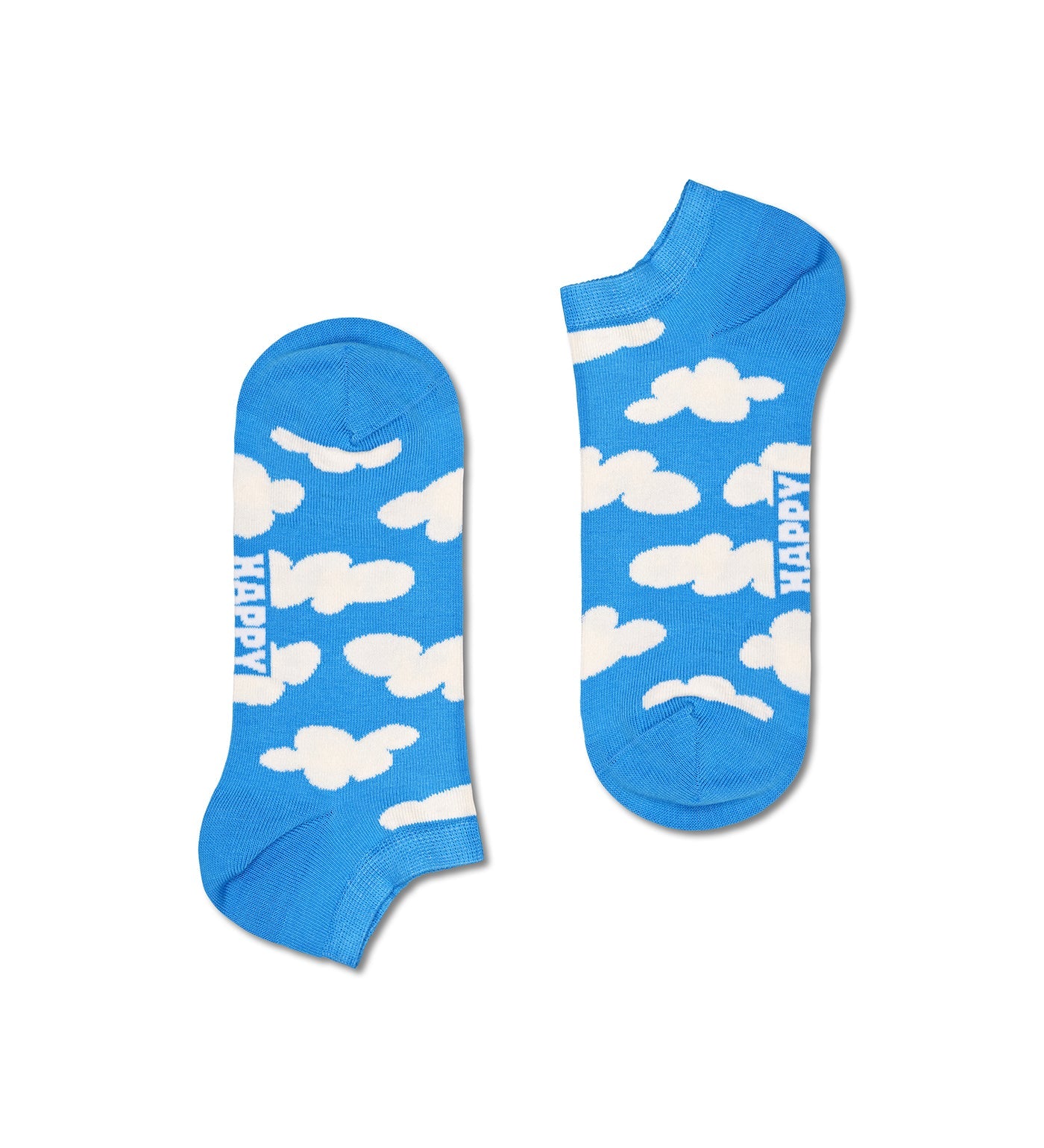 Colorful ankle length socks with a cloudy pattern, suitable for all genders. Perfect for adding a fun touch to any outfit.