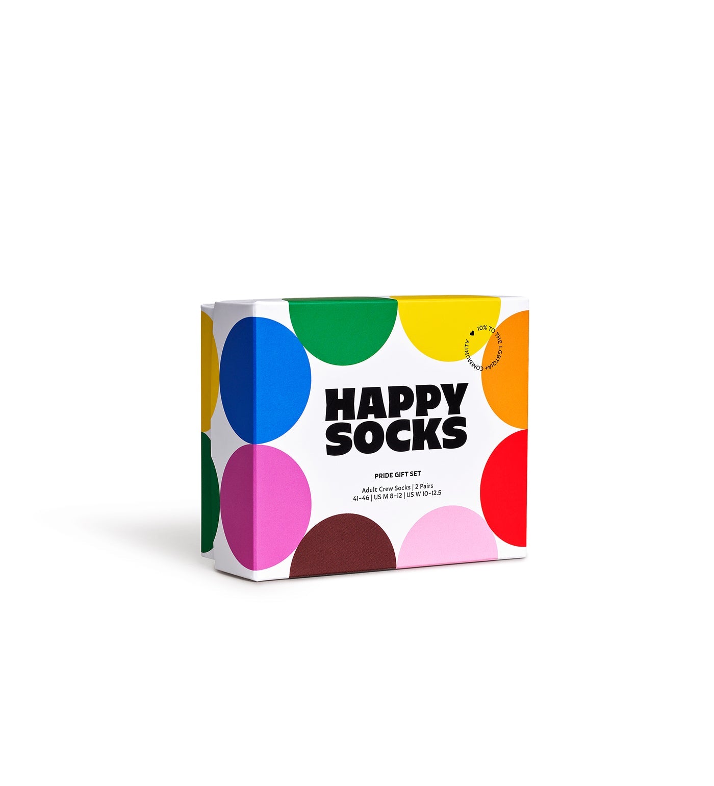 Bright, colorful Pride-themed socks by Happy Socks in a gift set, perfect for men and women. Two pairs of crew length socks in rainbow designs.