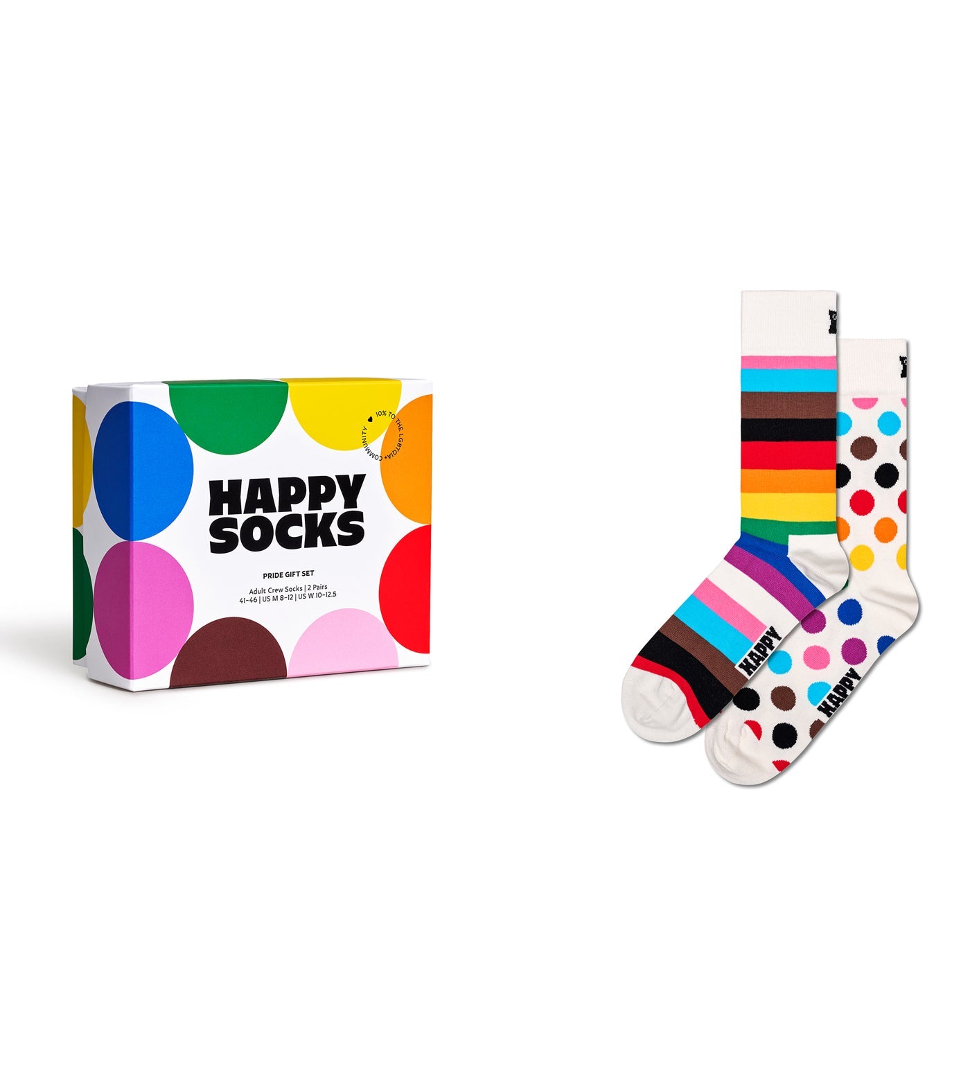 Happy Socks Unisex 2-Pack Pride Designer Crew Length Socks Gift Set for Women and Men
