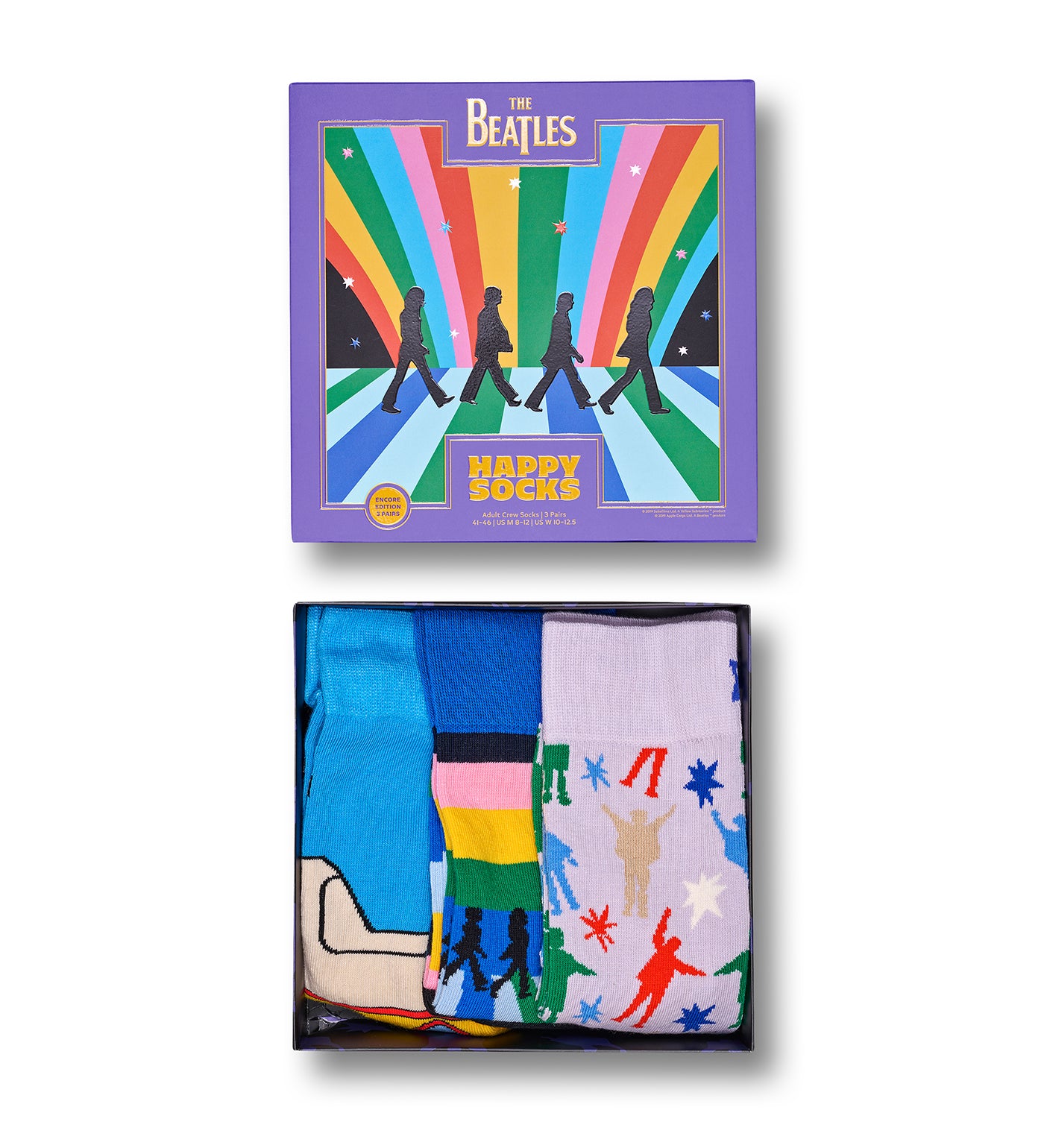 Happy Socks Unisex The Beatles 3-Pack Crew Length Socks Gift Set for Women and Men