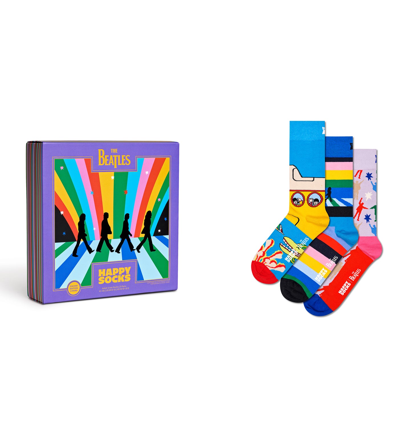 Happy Socks Unisex The Beatles 3-Pack Crew Length Socks Gift Set for Women and Men
