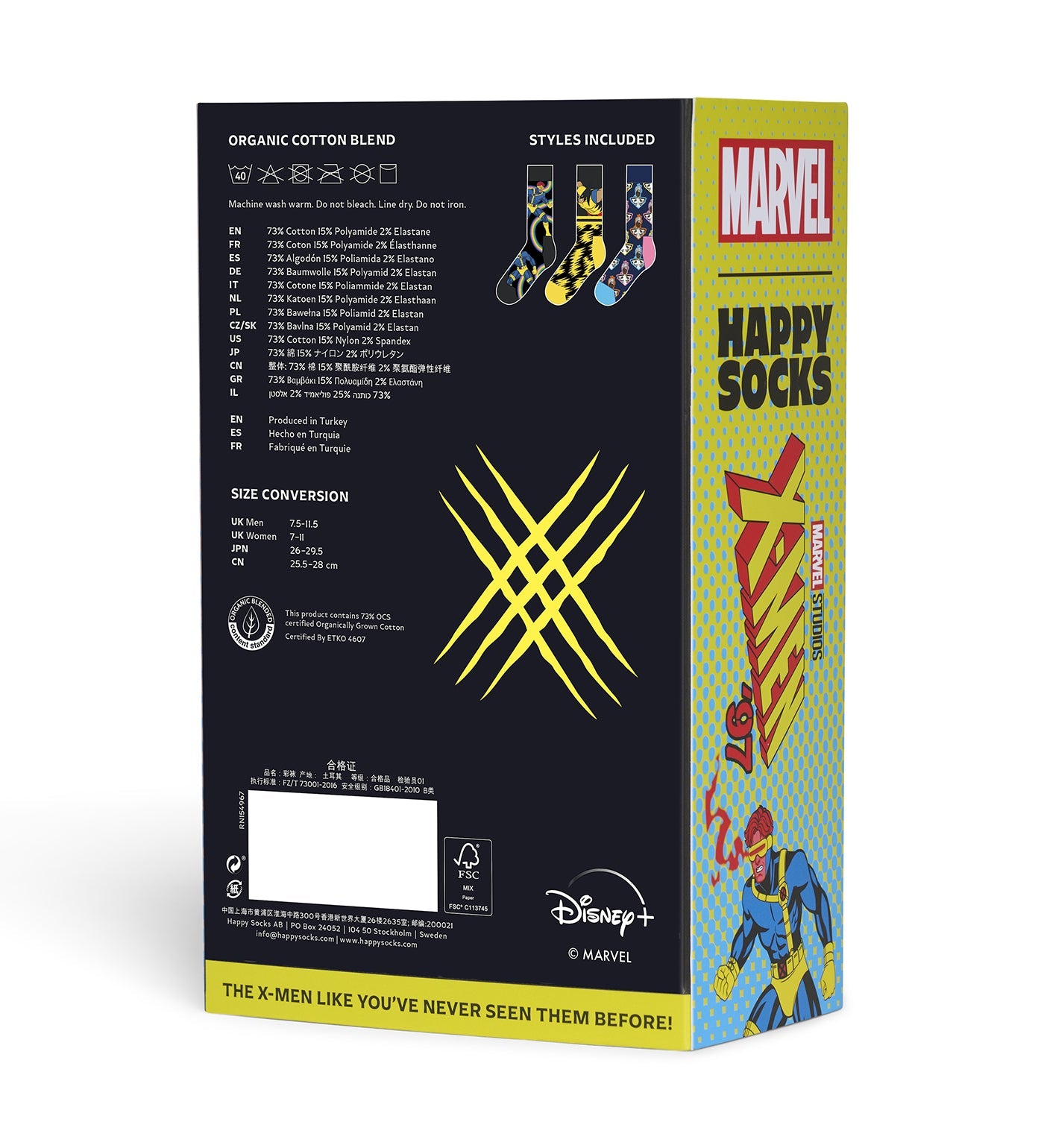 Happy Socks Unisex MARVEL™ X-Men 3-Pack Crew Length Socks Gift Set for Women and Men