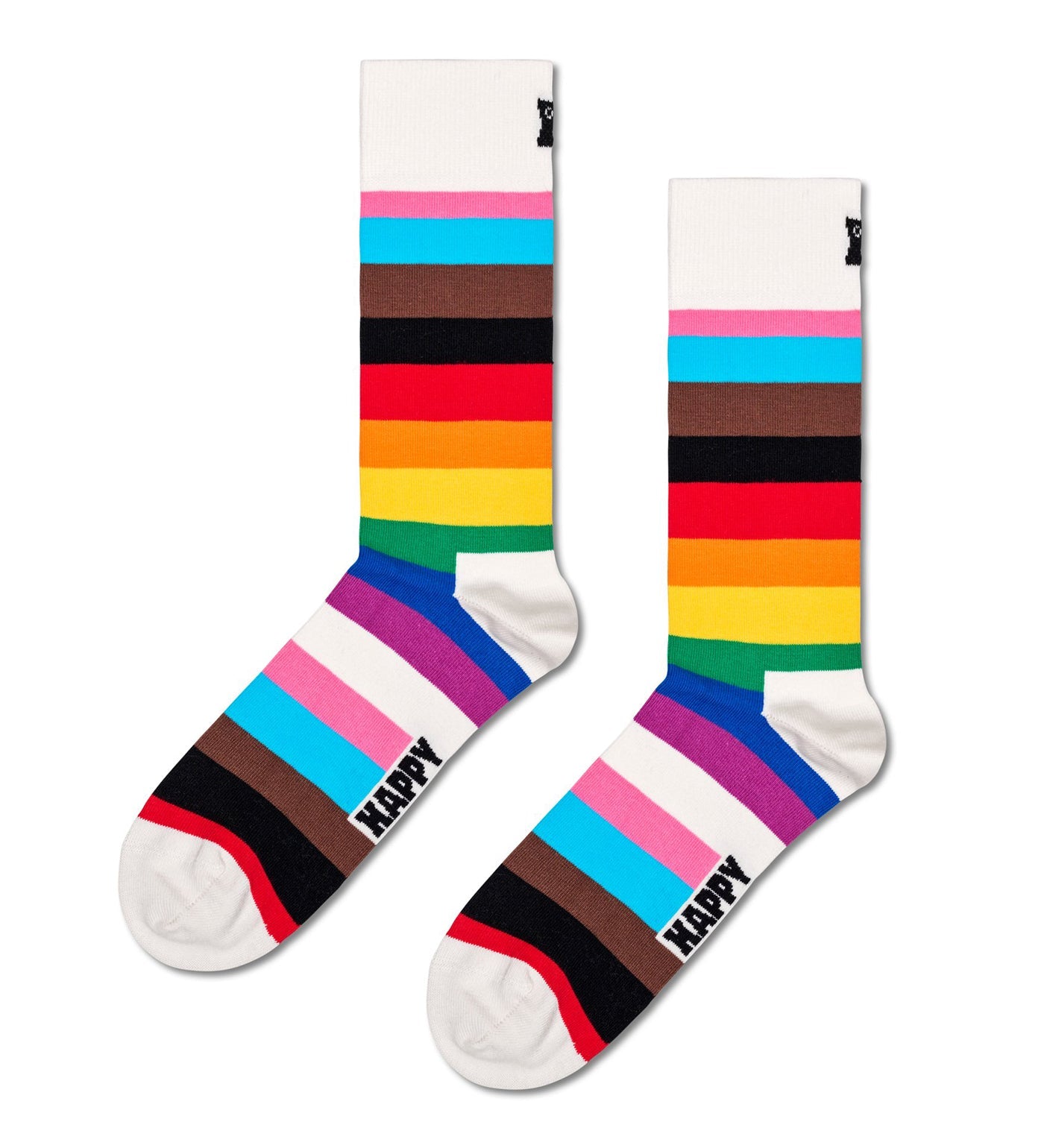 Colorful Unisex Pride Stripe Crew Socks by Happy Socks, featuring bold rainbow stripes for a vibrant, inclusive style for all.