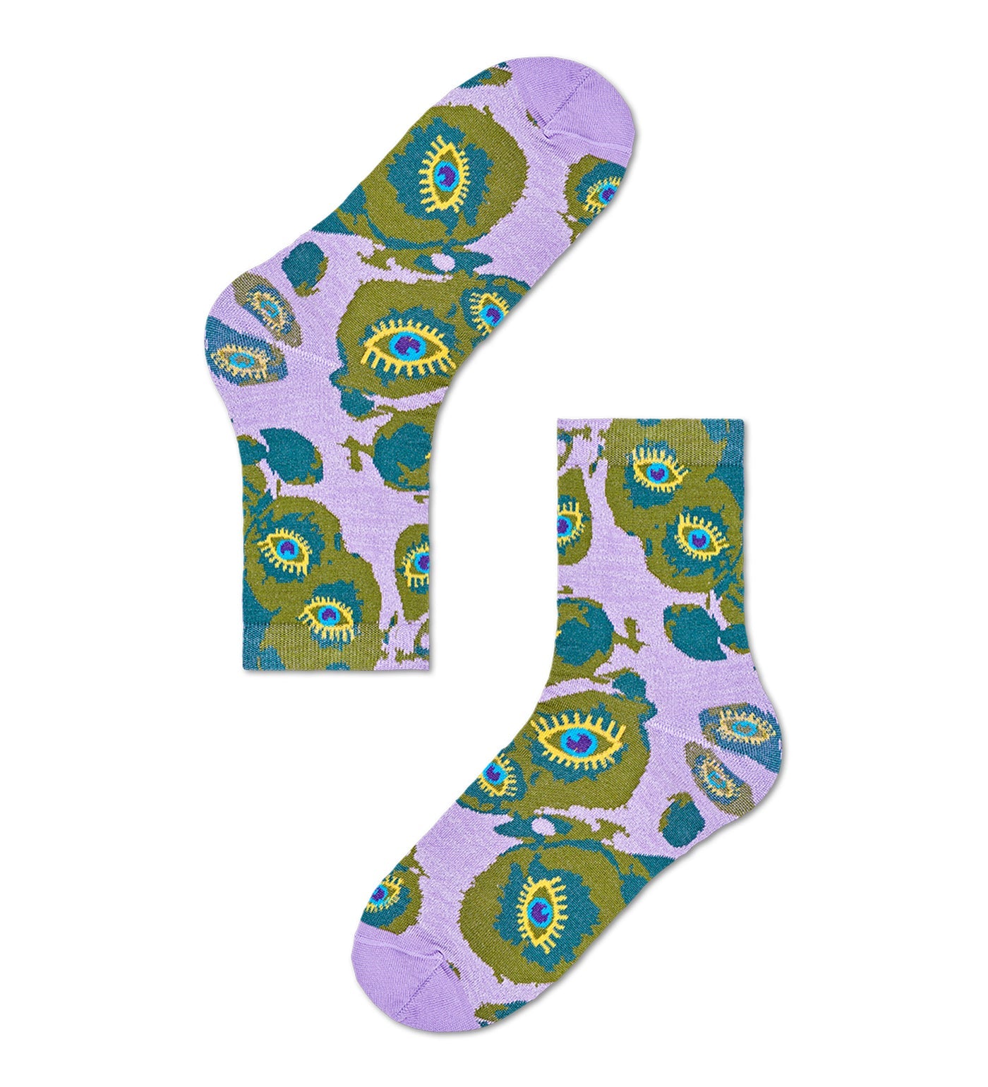 Bright, colorful Aurora-themed calf-length socks for women, featuring vibrant patterns and comfortable fit.