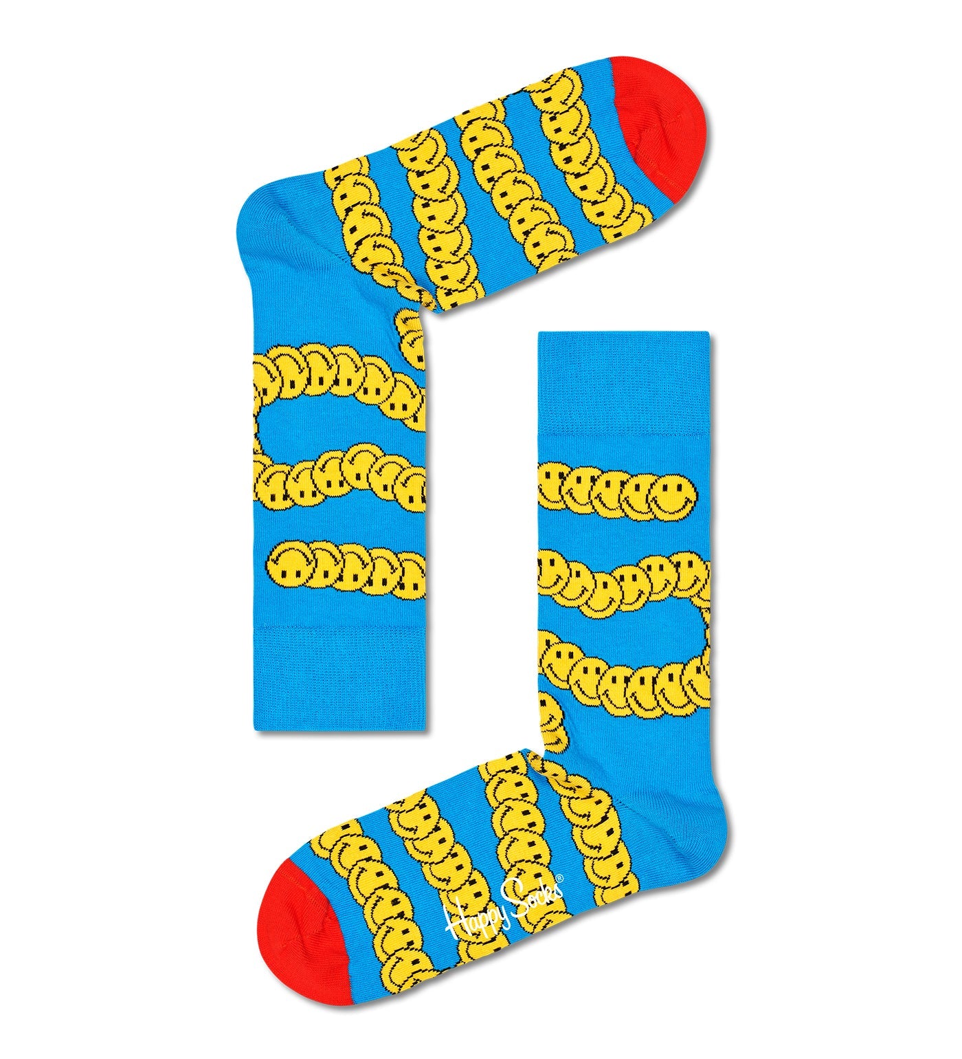 Bright yellow Happy Socks Unisex Zen Smiley crew socks with cheerful smiley face design for women and men.