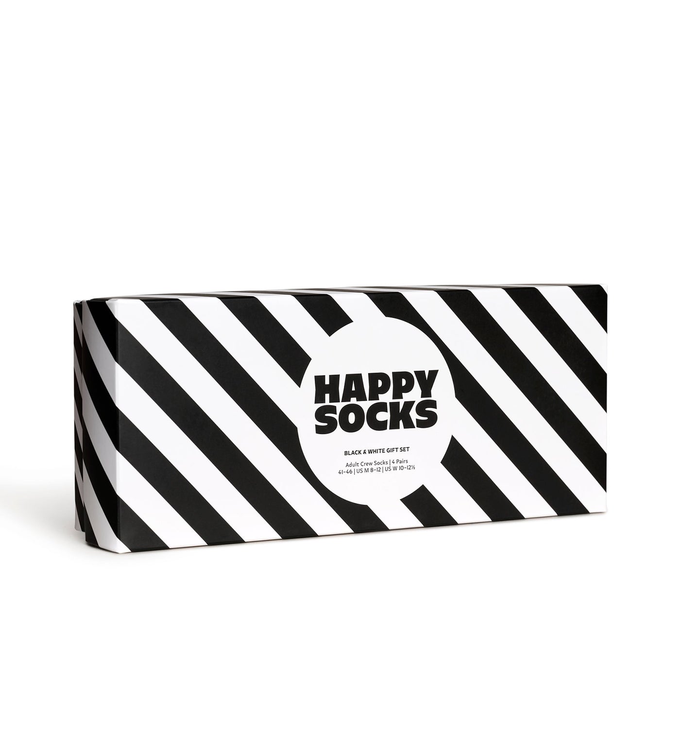 Unisex 4-pack of classic black and white crew-length socks by Happy Socks, perfect gift for women and men.