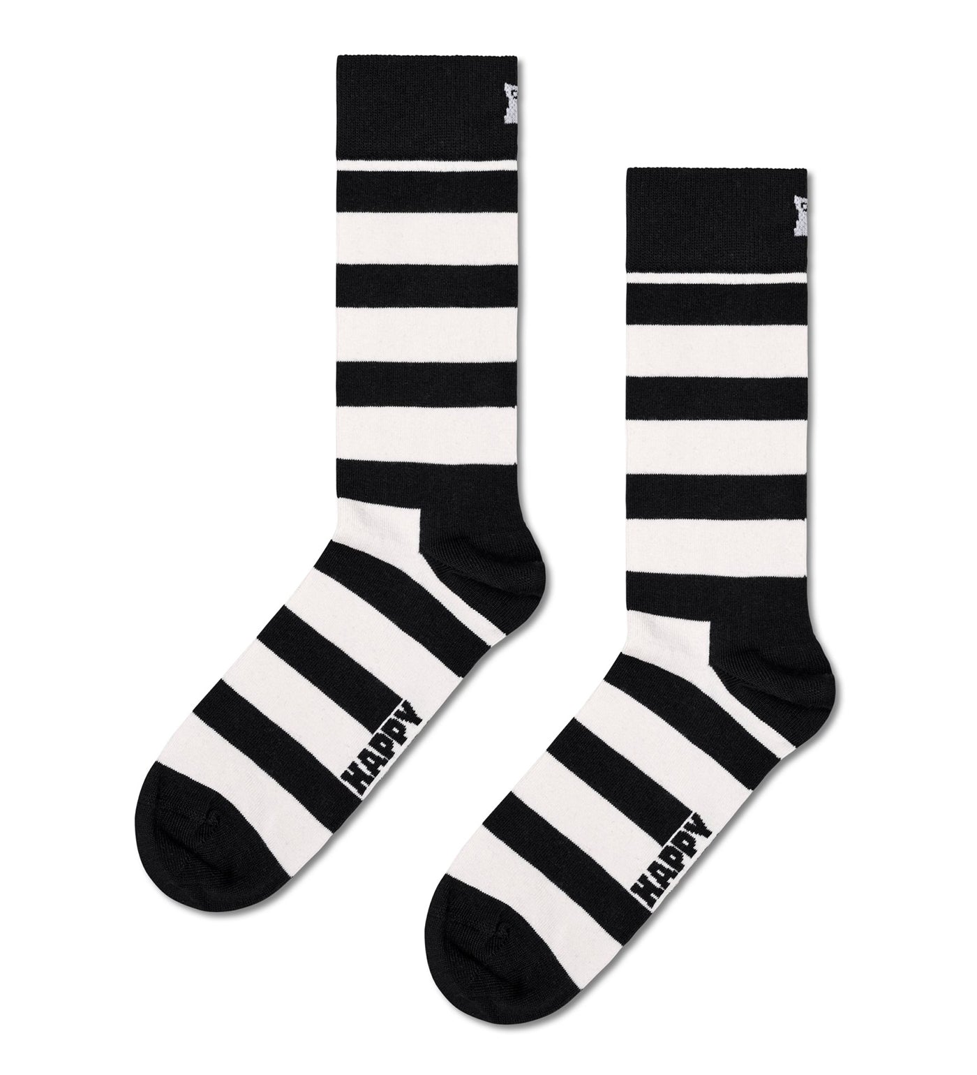 Unisex 4-pack of classic black and white crew-length socks by Happy Socks, perfect gift for women and men.