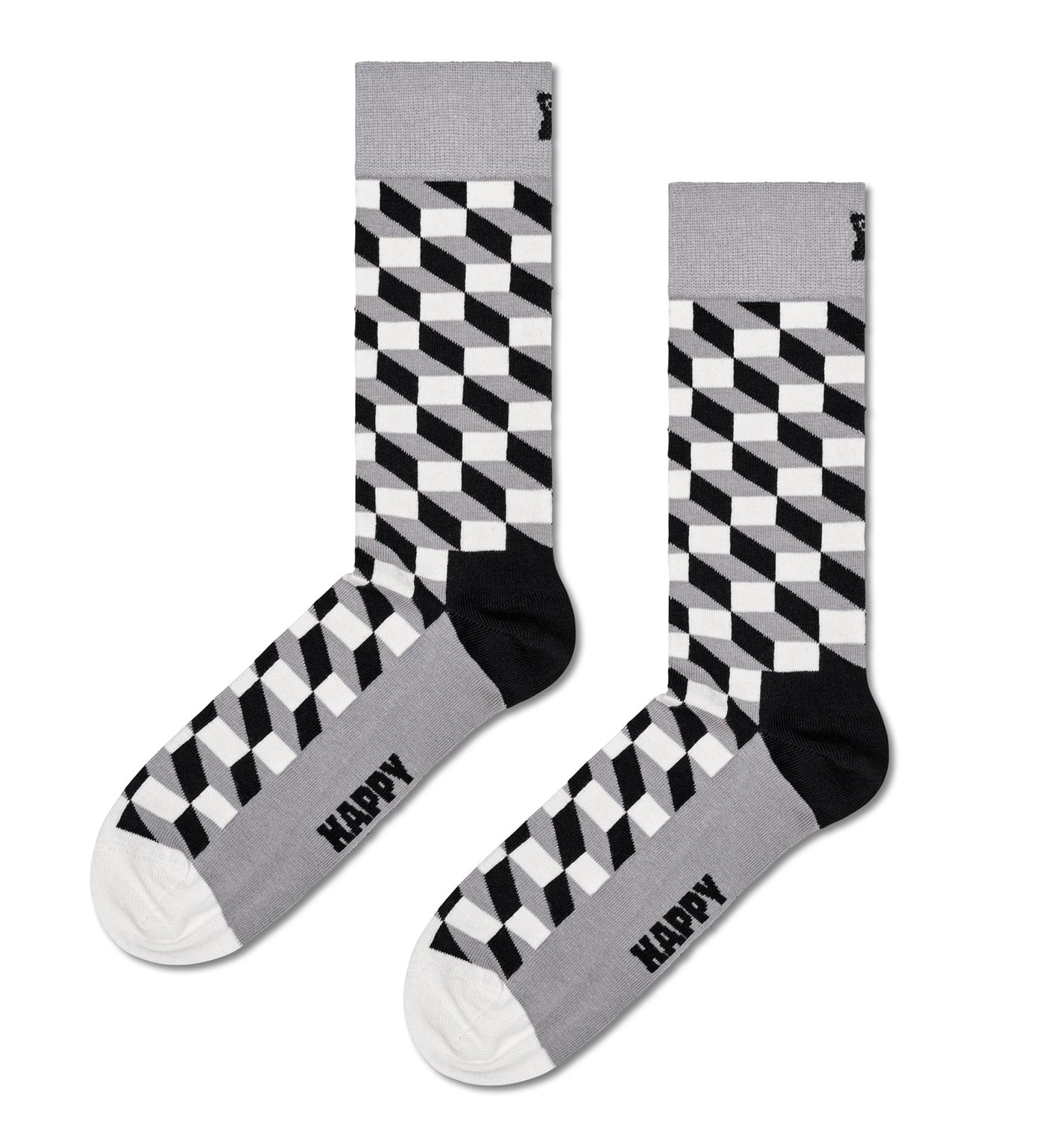 Unisex 4-pack of classic black and white crew-length socks by Happy Socks, perfect gift for women and men.