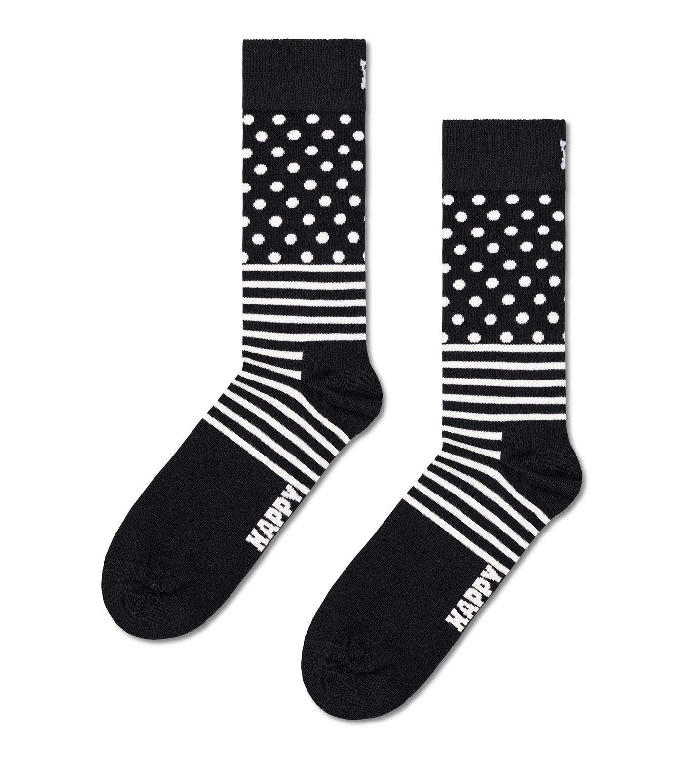 Unisex 4-pack of classic black and white crew-length socks by Happy Socks, perfect gift for women and men.