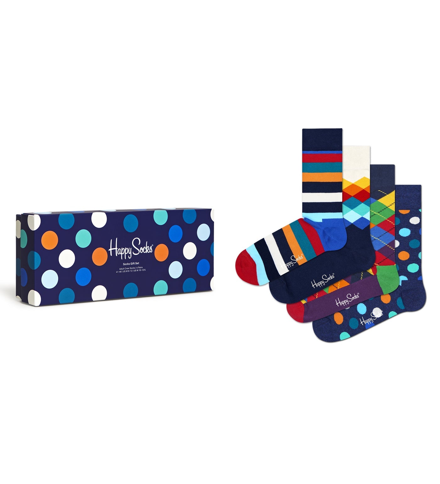 Happy Socks Unisex 4-Pack Multi-Color Crew Length Socks Gift Set for Women and Men