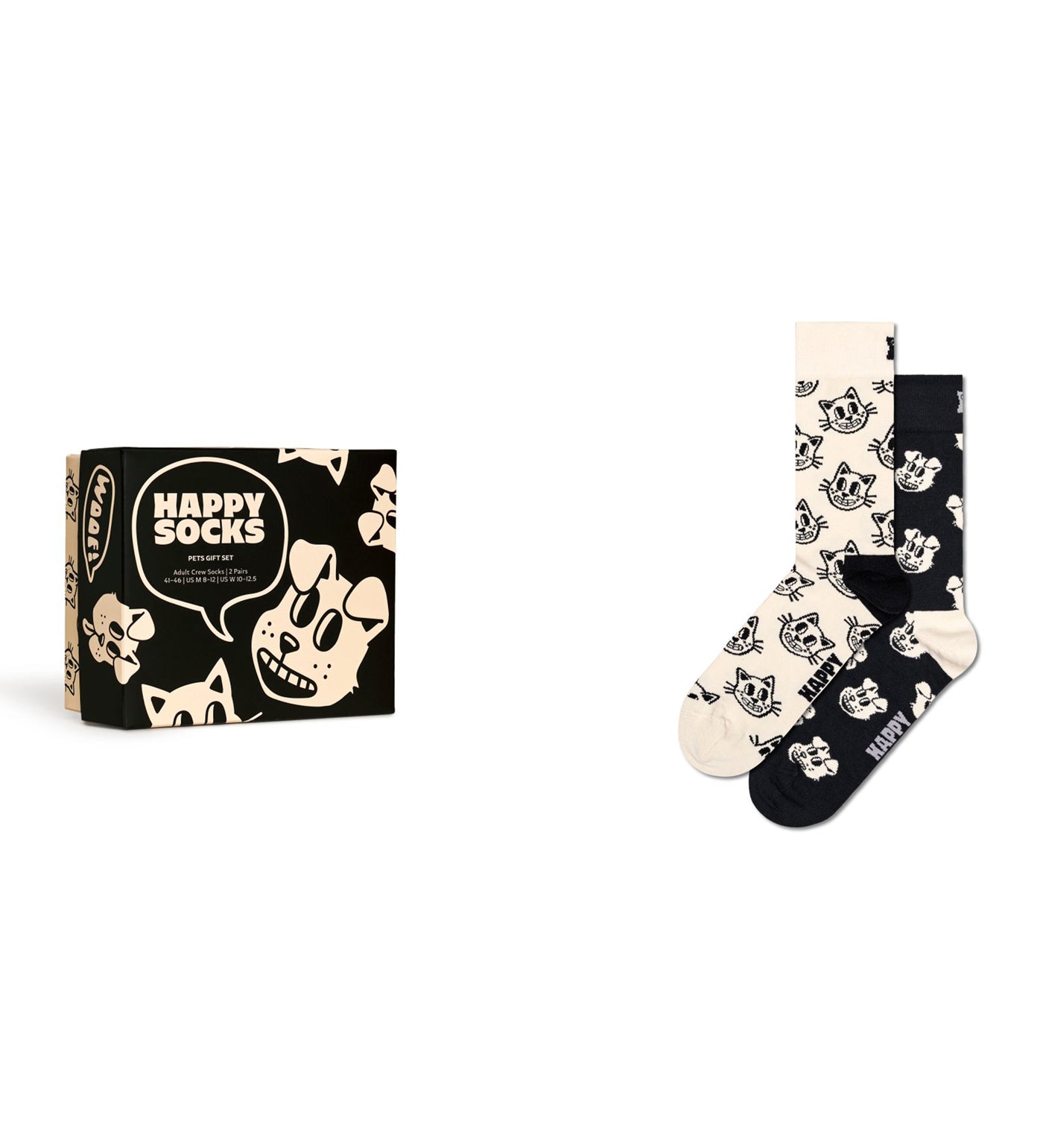 Colorful unisex 2-pack crew socks featuring playful pet patterns, perfect as a gift for women and men.