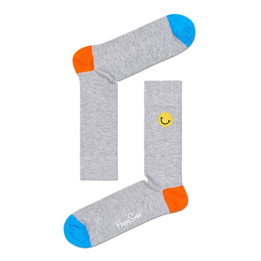 Ribbed Embroidery Smiley Sock