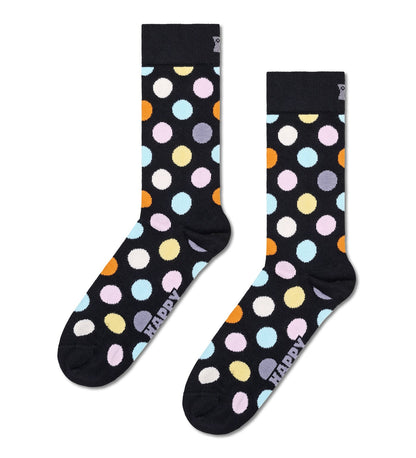 Colorful unisex crew socks featuring large dot patterns, suitable for women and men, by Happy Socks.