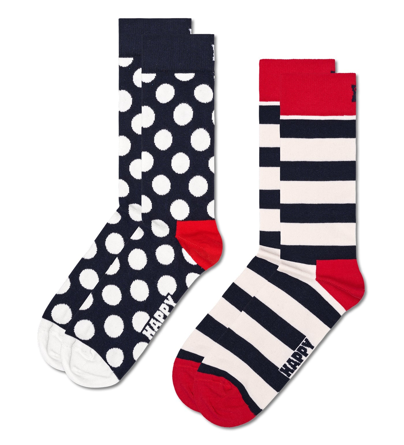 Bright, colorful big dot crew socks in a 2-pack for women and men, unisex design, perfect for everyday wear and adding fun to any outfit.