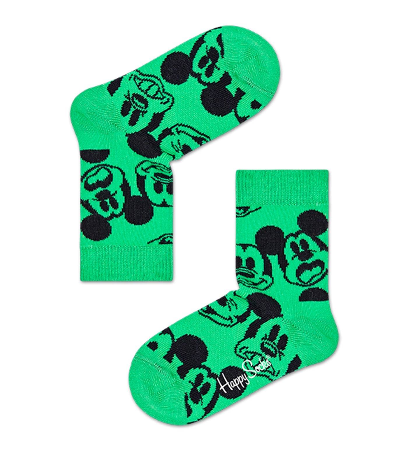 Colorful Mickey Mouse face design on unisex crew-length socks for kids by Happy Socks, featuring Disney's playful characters.