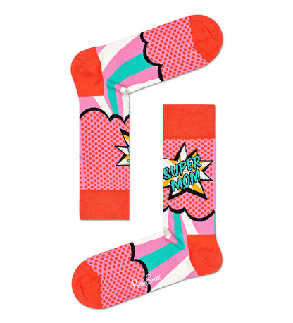 Happy Socks Unisex Super Mom Crew Length Socks for Women and Men