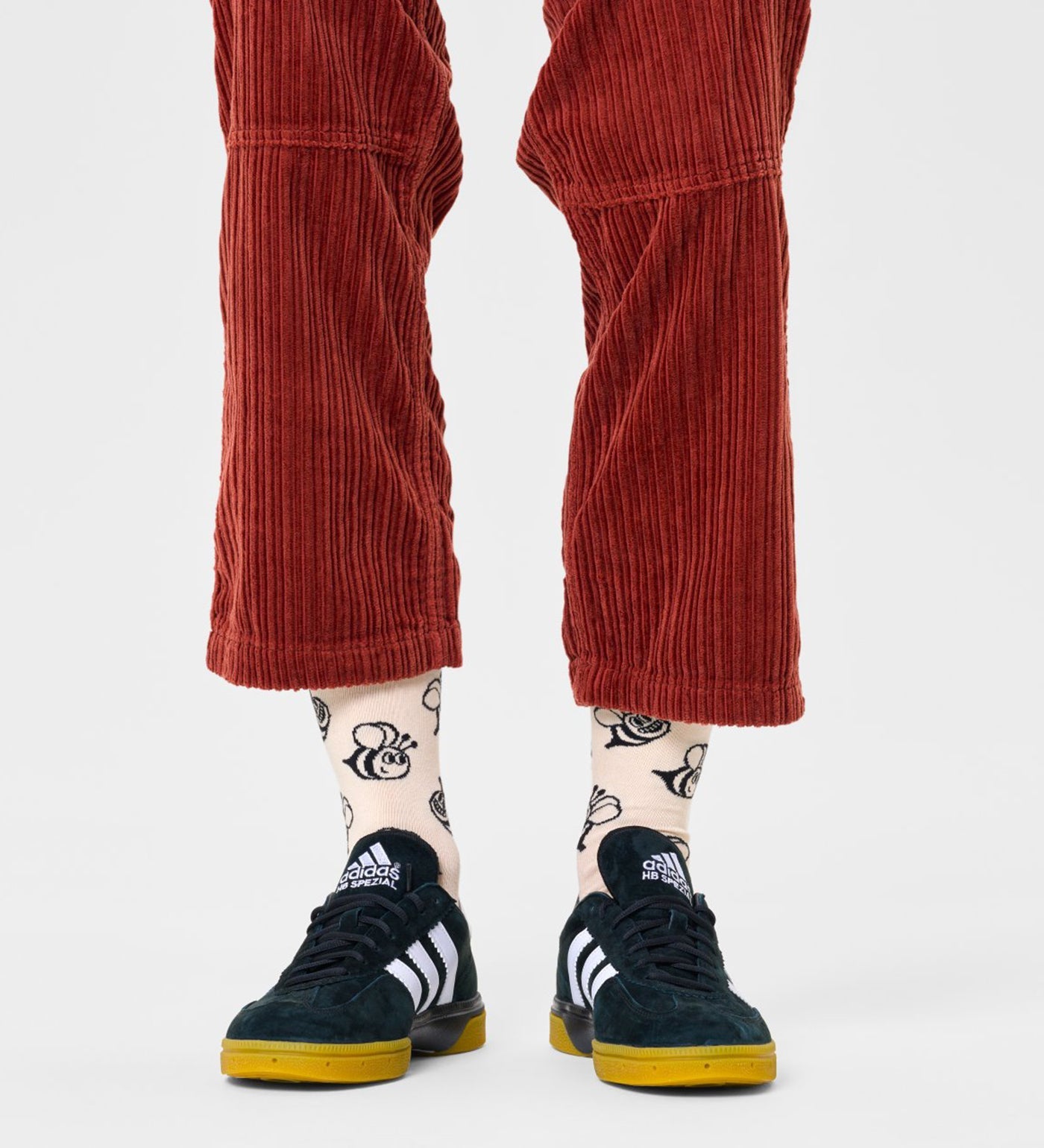 Colorful bee pattern crew socks for women and men, unisex, comfortable fit, vibrant design, perfect for casual wear and expression.