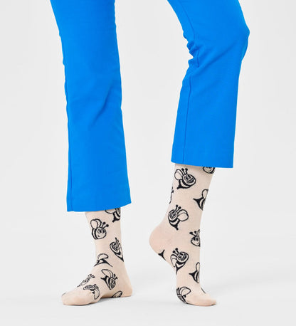 Colorful bee pattern crew socks for women and men, unisex, comfortable fit, vibrant design, perfect for casual wear and expression.
