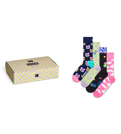 Colorful Happy Socks Unisex 4-Pack featuring whimsical Wonderland designs, perfect for women and men. Great gift set!