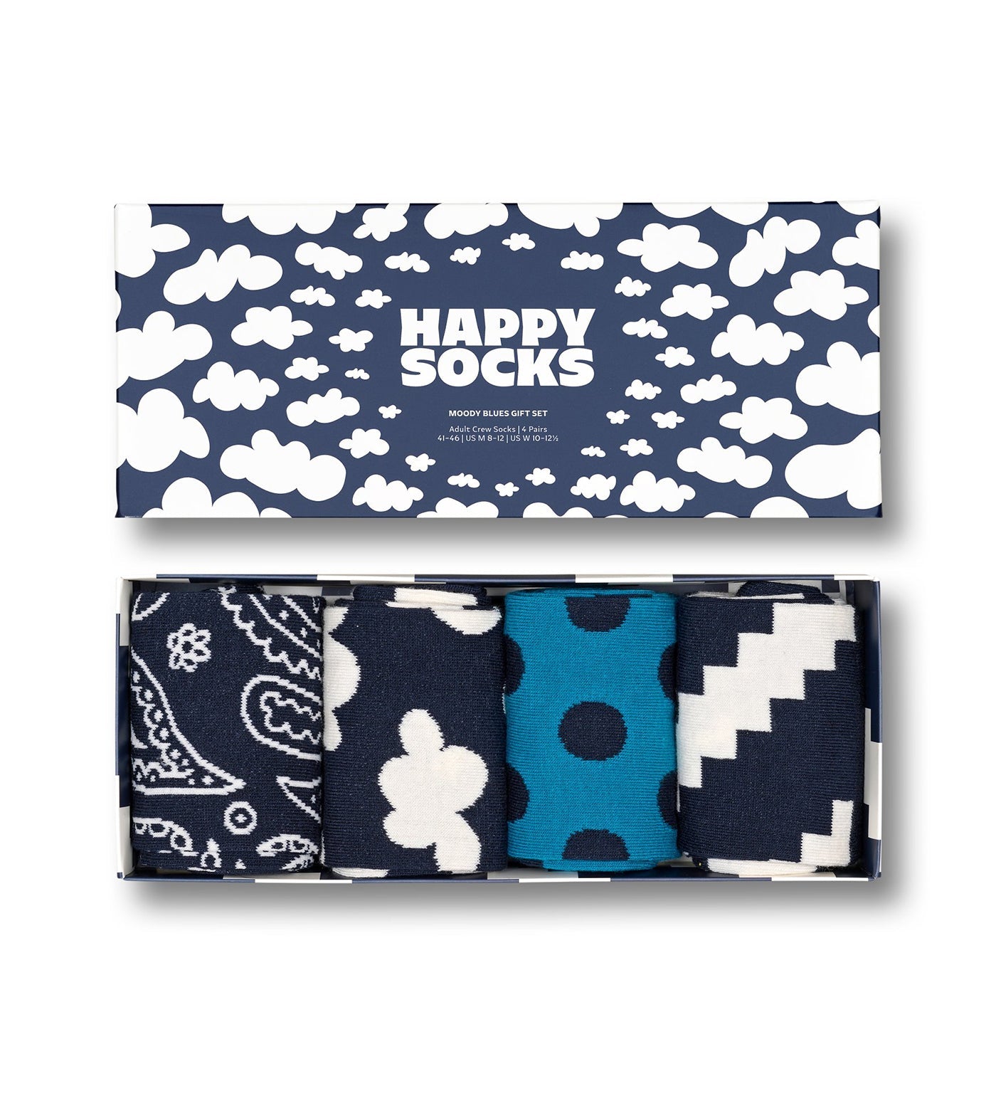 Colorful mood-inspired crew socks gift set for women and men, includes four pairs of stylish, comfortable socks.