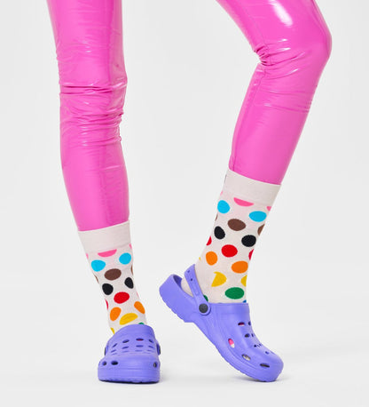 Colorful Pride Dots crew socks for women and men, unisex design, vibrant rainbow pattern, comfortable and stylish wear.