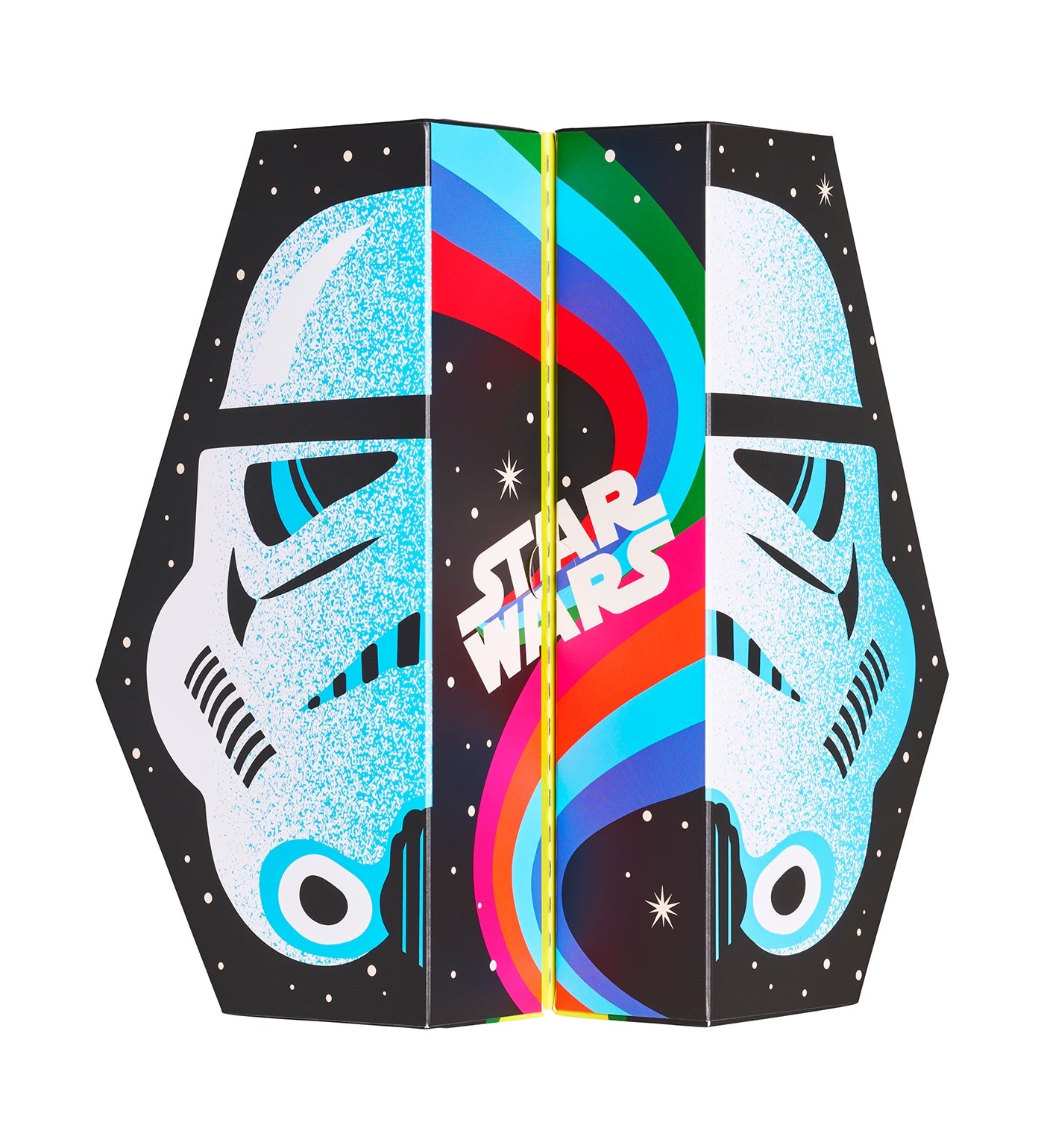 A colorful 6-pack of Star Wars-themed crew socks for men and women, featuring iconic characters and motifs from the saga.