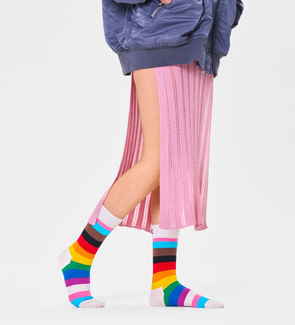 Happy Socks Unisex Pride Stripe Crew Length Socks for Women and Men